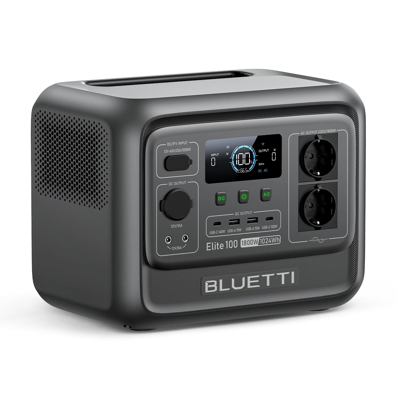 BLUETTI Elite 100 V2 Generador Solar, 1024Wh LFP Batería Respaldo, 2 Tomas CA 1800W (3600W Pico), 35% Más Pequeño, Energía para Acampar, Cortes, UPS Backup (Panel Solar Opcional)