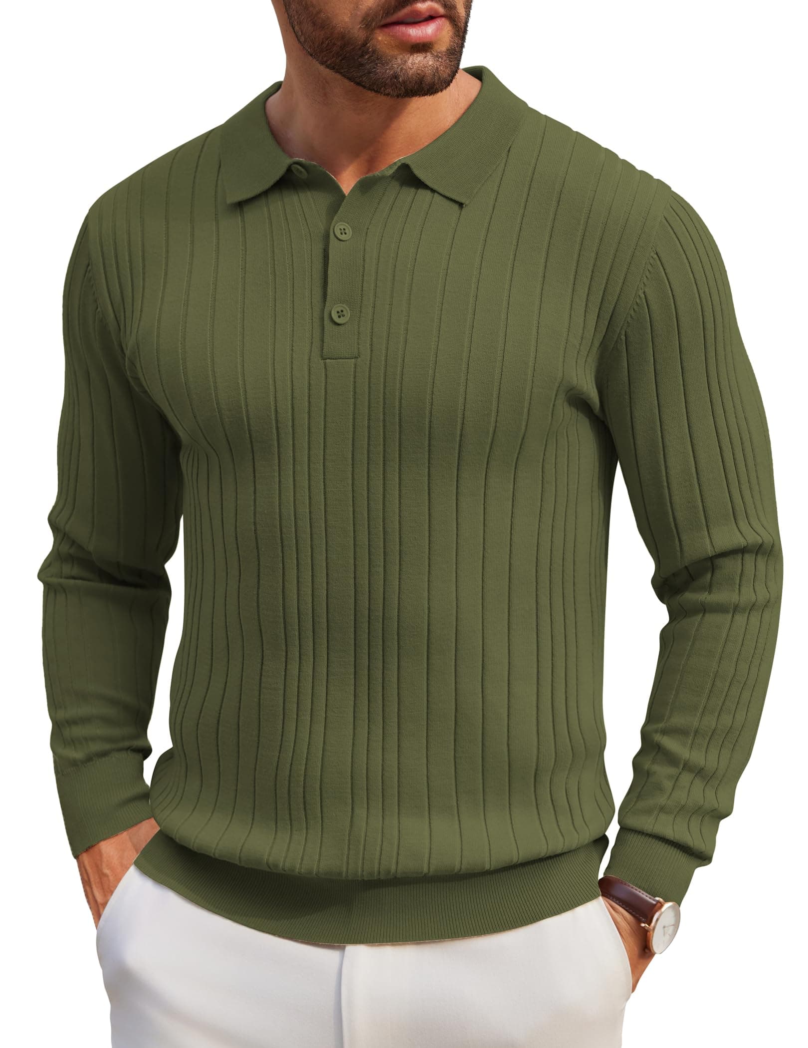 COOFANDY Polo Pullover Herren Strickpullover mit Polokragen Strick Poloshirt Herren Langarm Polo Pulli Business Pullover Sweater Winterpullover