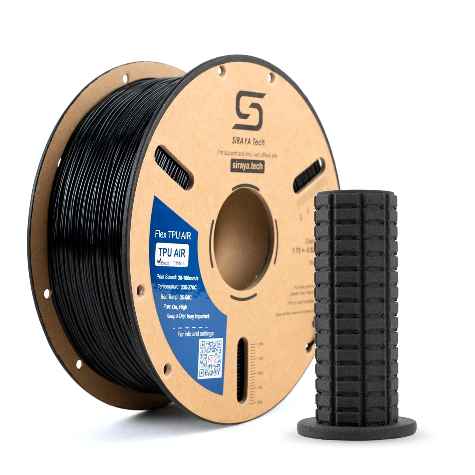 Siraya Tech Flex TPU Air – Filament 3D Flexible à Moussage Actif Léger, Dureté Réglable 65A–82A, Impression Haute Vitesse, Facile à Utiliser, pour Wearables (Noir, 1 kg)