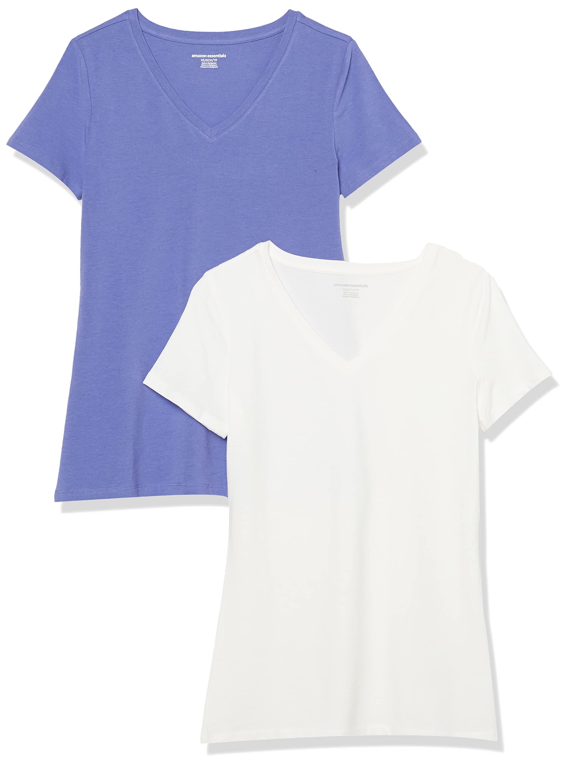 Amazon Essentials Damen Kurzärmliges Regular-Fit-T-Shirt (Varianten mit Rundhalsausschnitt und V-Ausschnitt), Multi-Packs