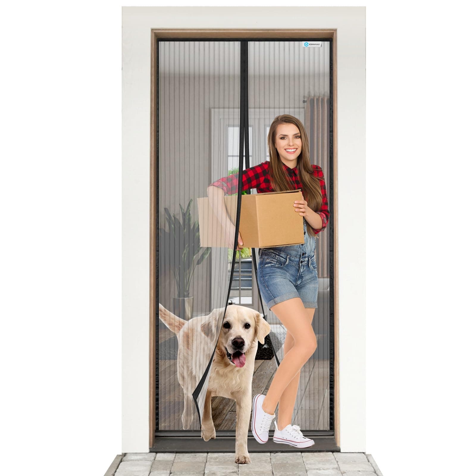 ESMAYULO Moustiquaire Porte 110x210 cm, Moustiquaire Aimantée Facile à installer sans outils. Convient aux animaux de compagnie et aux enfants. Noir