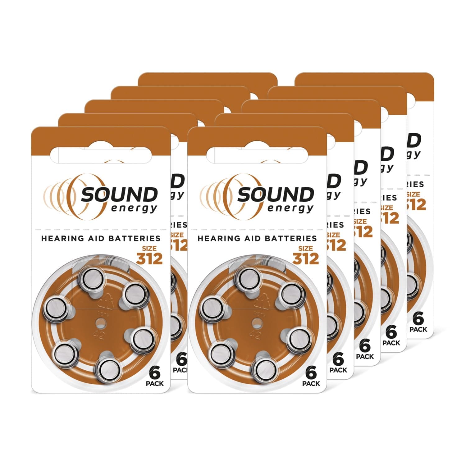 Energizer Sound Energy - Pile 312 Appareil Auditif (Lot de 60) - Performances Longue durée - pour Aide Auditive - Conservation 4 Ans [Exclusivité Amazon]