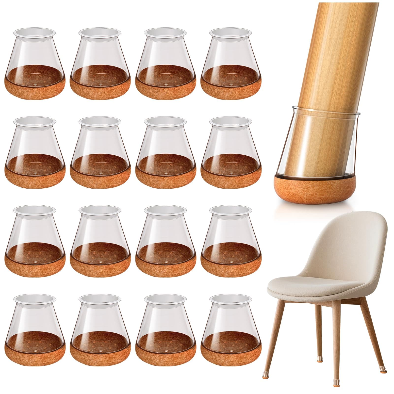 OCONDA 24 Piezas Protector Patas Sillas Redondas, Fieltro Sillas Patas Silicona, Protector Patas Muebles, Antirrayaduras, Protege Los Suelos Reduce El Ruído, Transparente Round S Fit:14-20mm