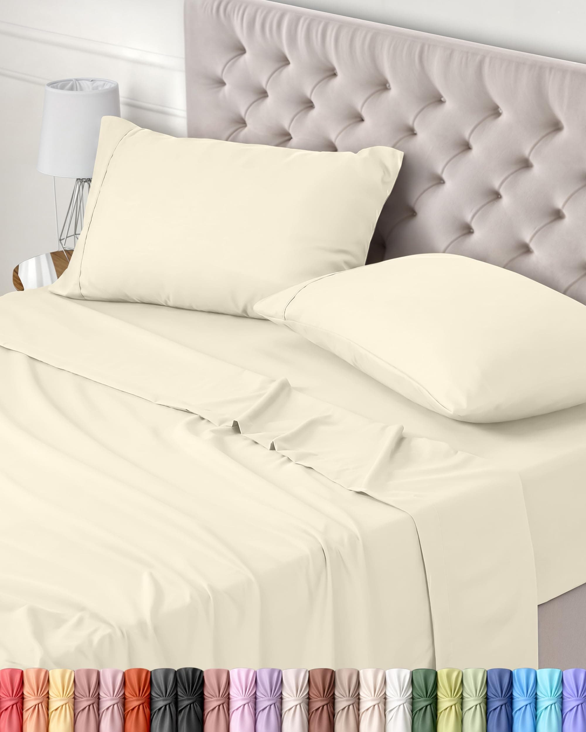 Utopia Bedding - Set Lenzuola Letto Matrimoniali 4 Pezzi 180x200 cm - Spazzolata Poliestre di Microfibra - Oeko-Tex Certificato - Lenzuolo con Angoli, Lenzuolo Piatto e 2 Federe 50x75, Avorio