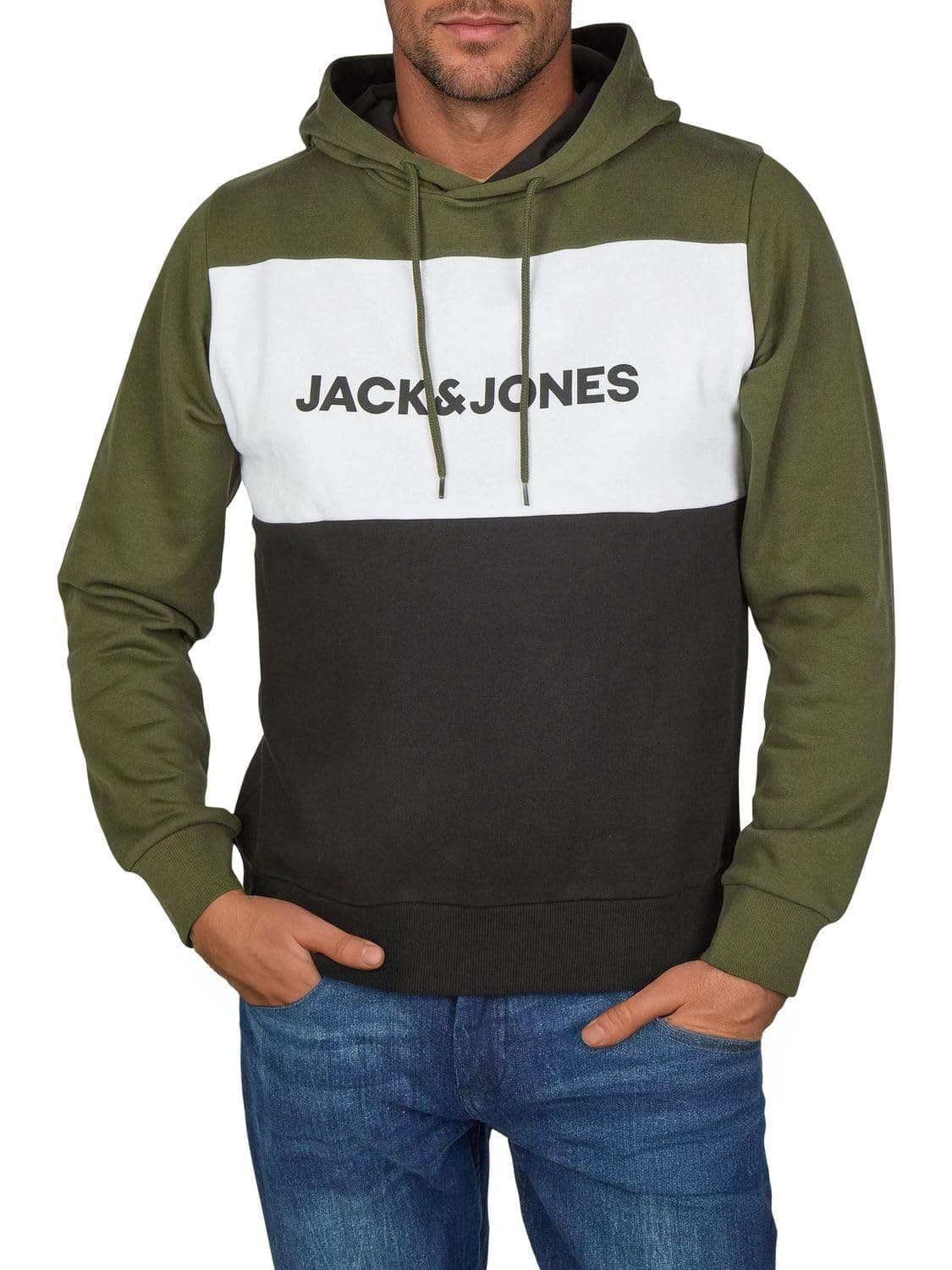 JACK & JONES Hoodie Herren mit Druck JWHLOGO Blocking Regular Fit Plus Size Kapuzenpullover Pullover Grün Blau Beige Navy S M L XL XXL 3XL 4XL 5XL 6XL 7XL 8XL