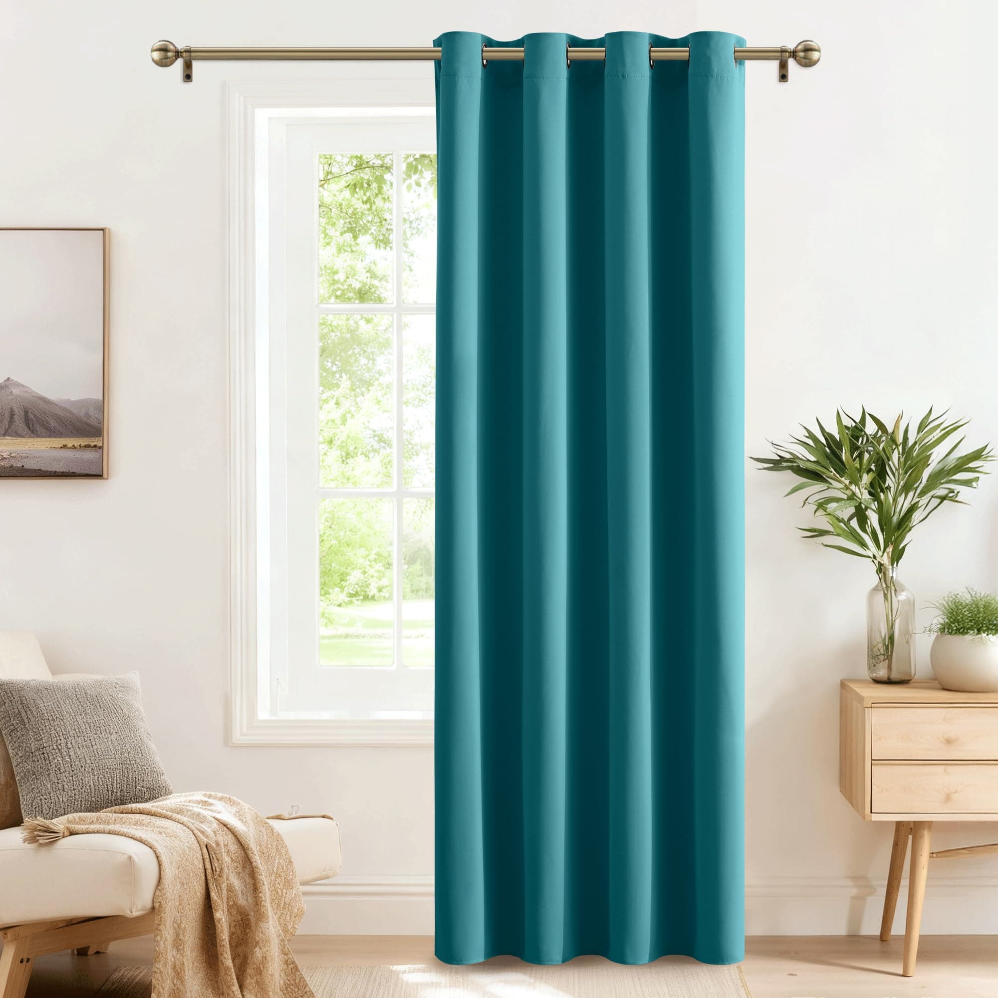 PONY DANCE Tenda Oscurante Camera da Letto Moderne Tende Termiche Isolanti per Soggiorno Blackout Curtain per Porta Interna 1 Pezzo L 140 x A 240 cm, Blu Pavone