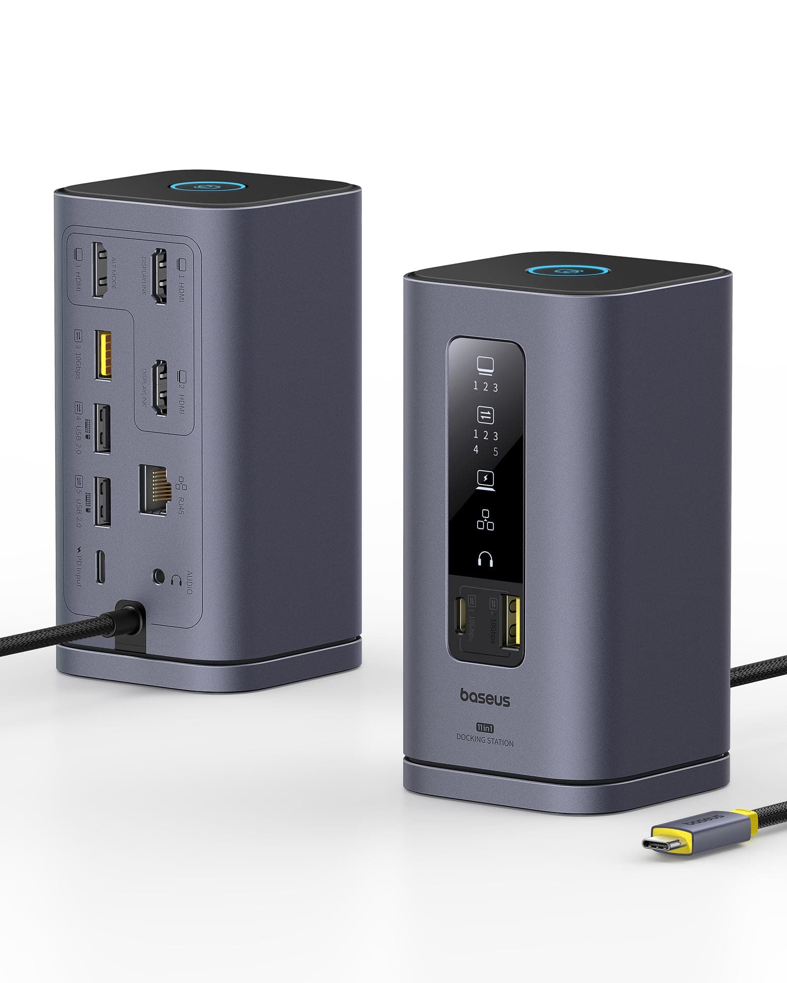 【Displaylink-Treiber erforderlich】 Baseus Spacemate Displaylink Docking Station USB C 11-in-1, 3 Monitore 4K HDMI, 10Gbps USB-C/A, 100W PD, Gigabit-Ethernet, Audio, Kompatibel für macOS-Laptops