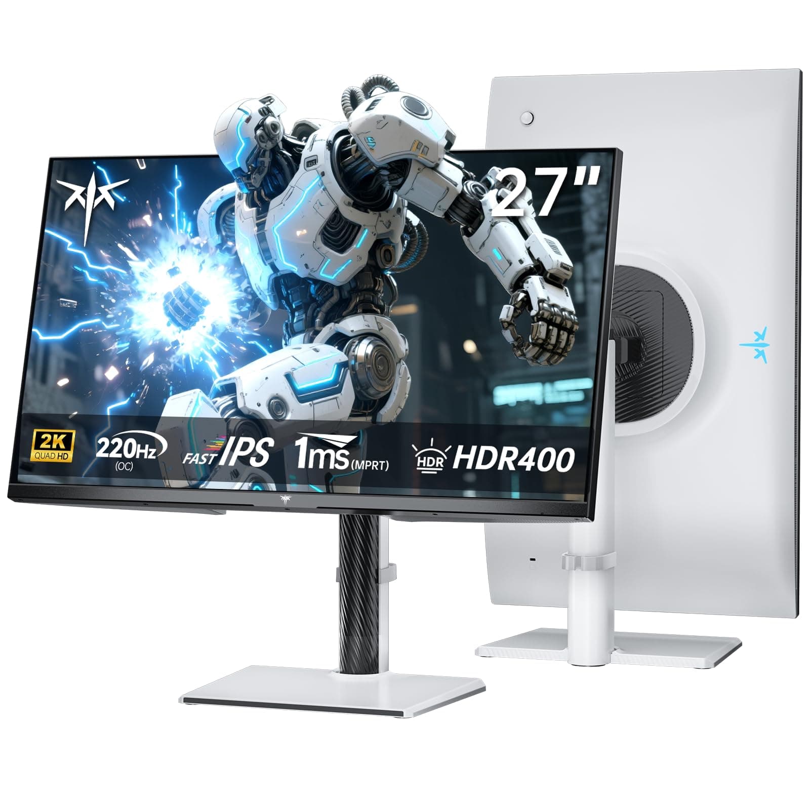 KTC Ecran Gaming 27 Pouces | 2K@200Hz | Built-in Speakers | Fast IPS Panel | 1ms Response Time (MPRT) | 450 CD/㎡ Brightness, HDR400 | Adaptive Sync | 131% sRGB, 97% DCI-P3, ΔE＜2 | Blanc