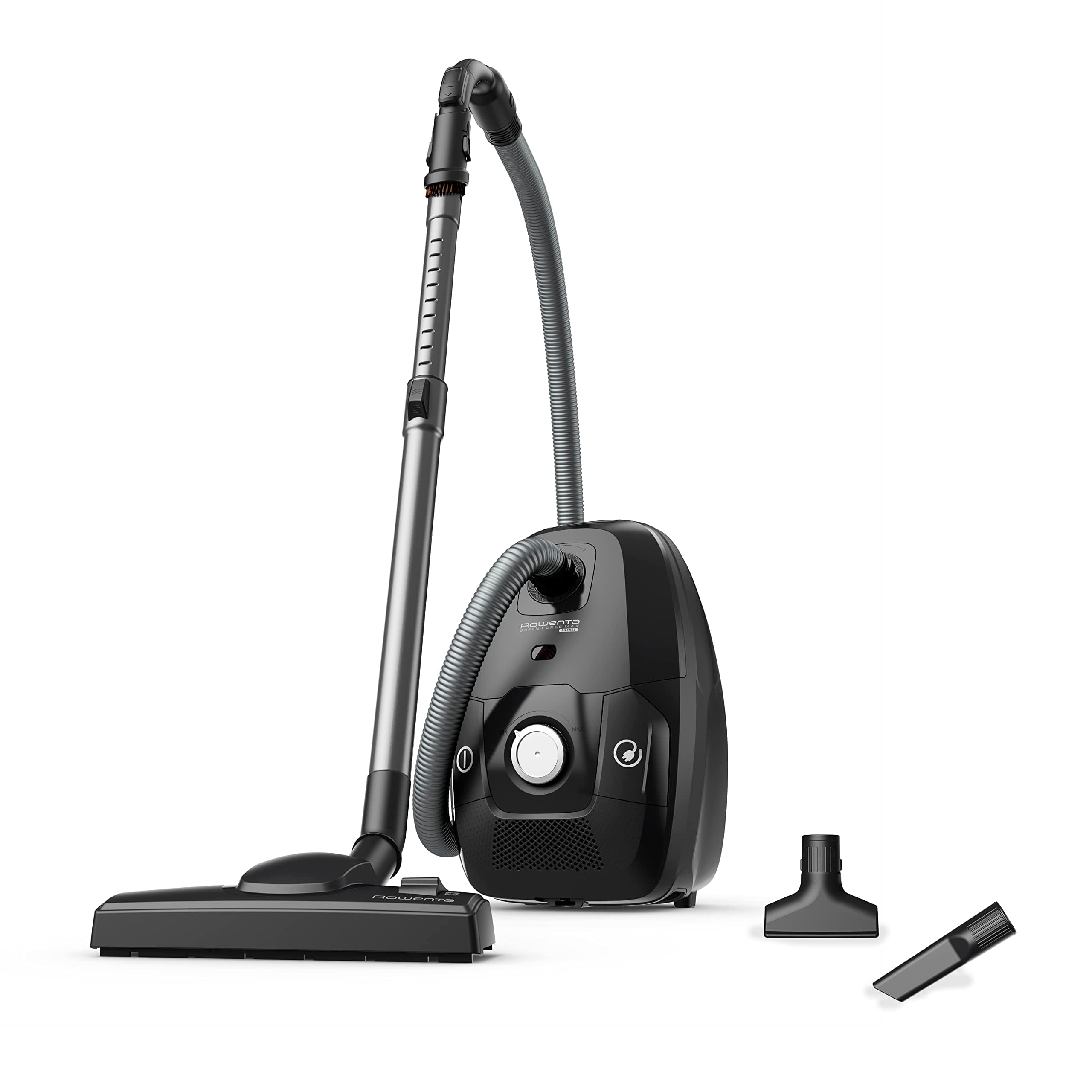 Rowenta Force Max Silence - Aspirador con bolsa de 900 W, hasta un 82% reciclable, gran filtración HEPA más de 99,98%, depósito de 4,5 L, cable de 8,4 m, incluye accesorios tapicerías, negro