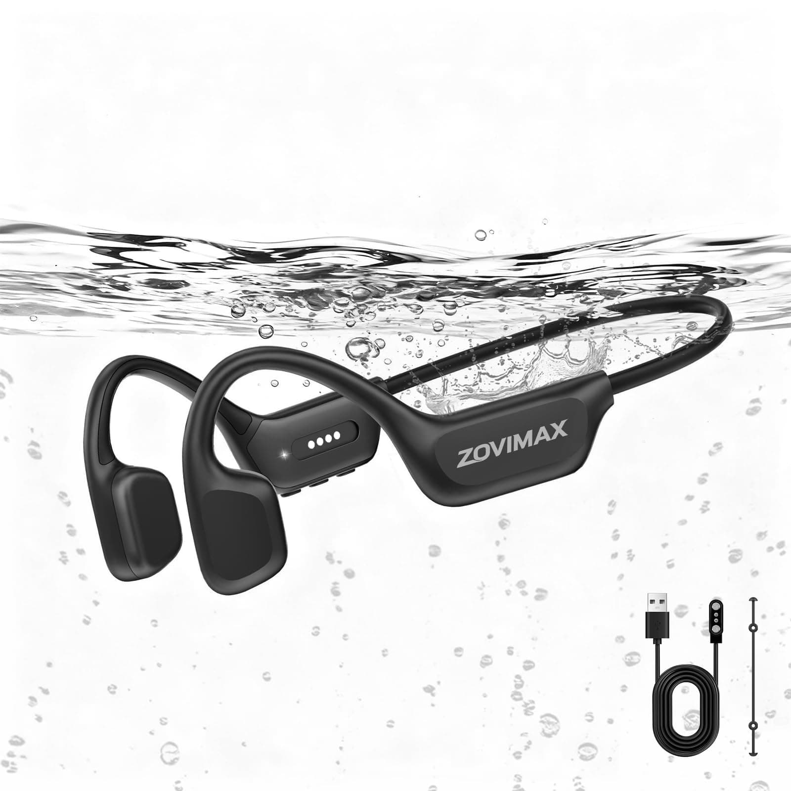 ZOVIMAX Militaire Casque Conduction Osseuse, Bluetooth 6.0, IP68 Étanche Natation Sport-Écouteurs, Mémoire MP3 32Go Intégrée, Autonomie 12h, Anti-Vent Open Ear Sport Écouteur, Natation/Course/Cyclisme