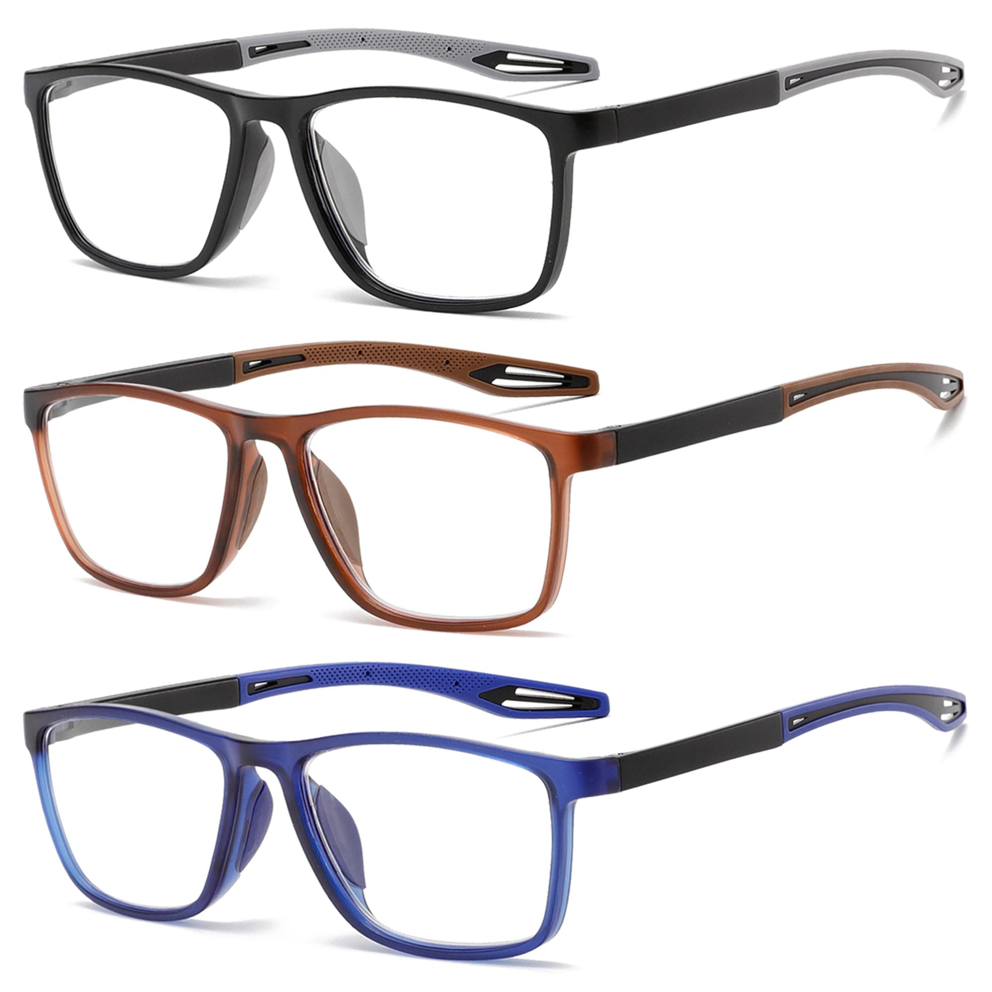 ZXYOO Occhiali da lettura da uomo 3 paia Stile sportivo Comodi e flessibili Lettori di blocco della luce blu per uomo