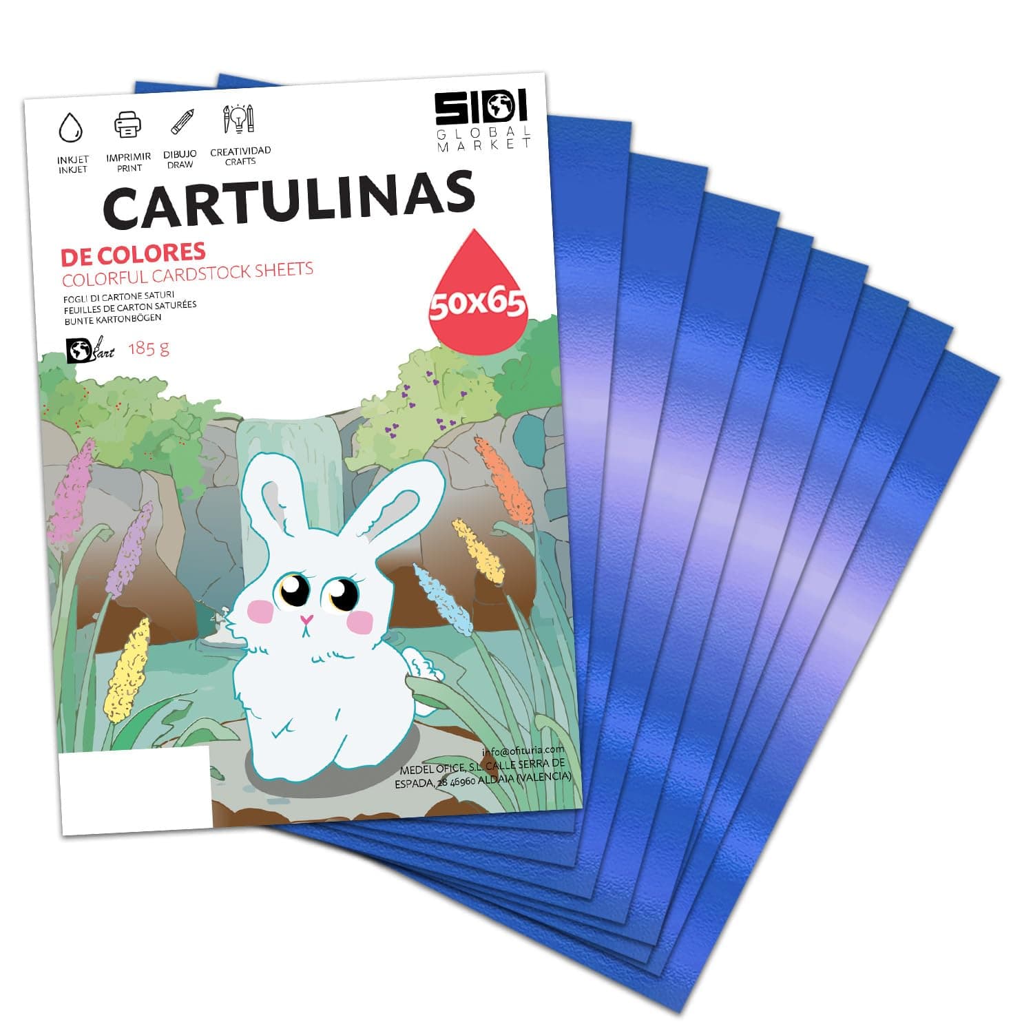 Cartulina 50x65 Azul Metalizada 230 g Cartulina Brillo Reflectante para Manualidades, Scrapbooking, Carteles, Impresora Inkjet y Láser, Papel Cartulina Metalizado – SIDI (azul metalizado, 250h)
