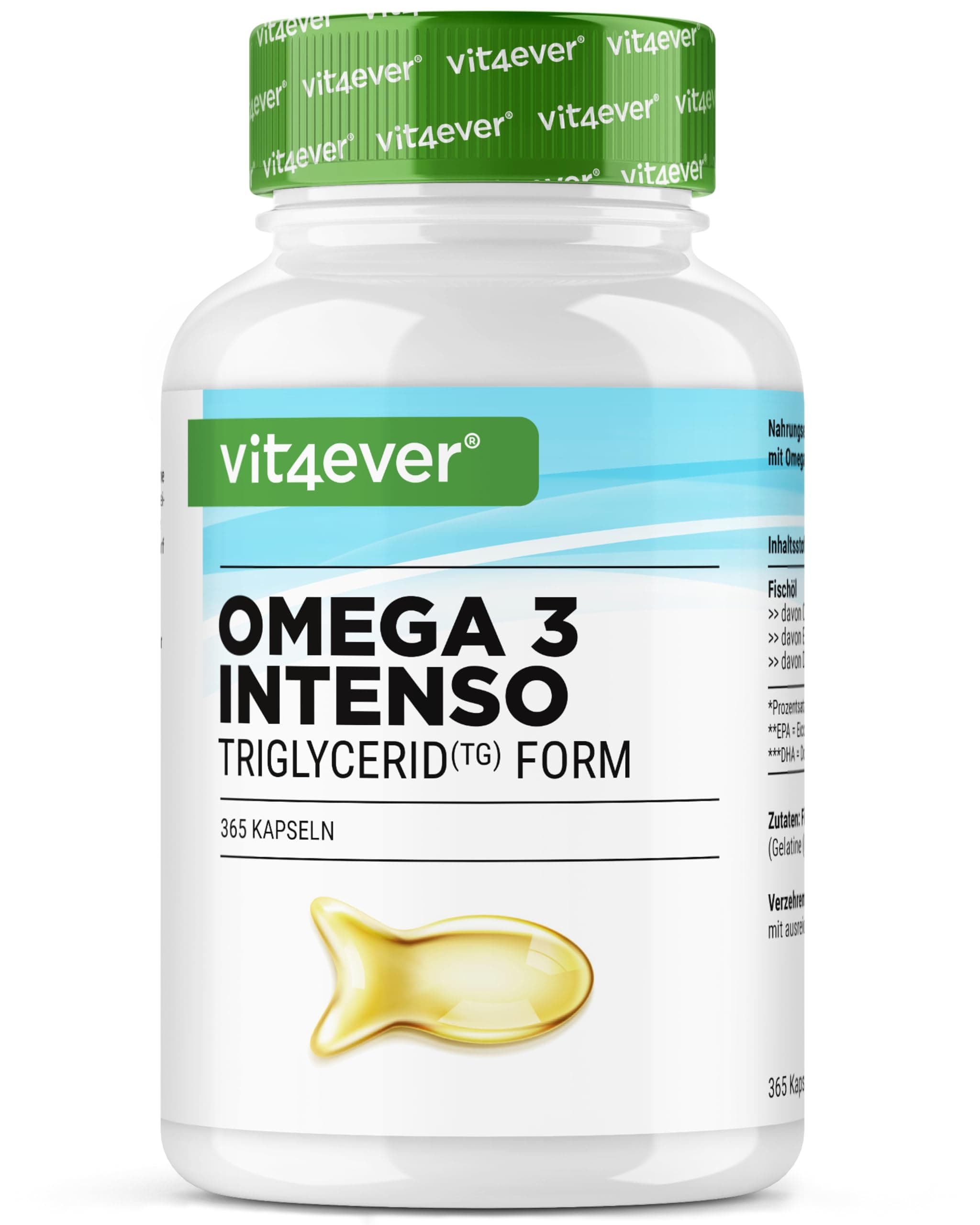 Premium Omega 3 mit 80% Omega-3-Fettsäuren - 365 Kapseln - 1000 mg Fischöl pro Kapsel mit EPA & DHA - Triglycerid-Form - Aufwendig gereinigt aus nachhaltigem Fischfang