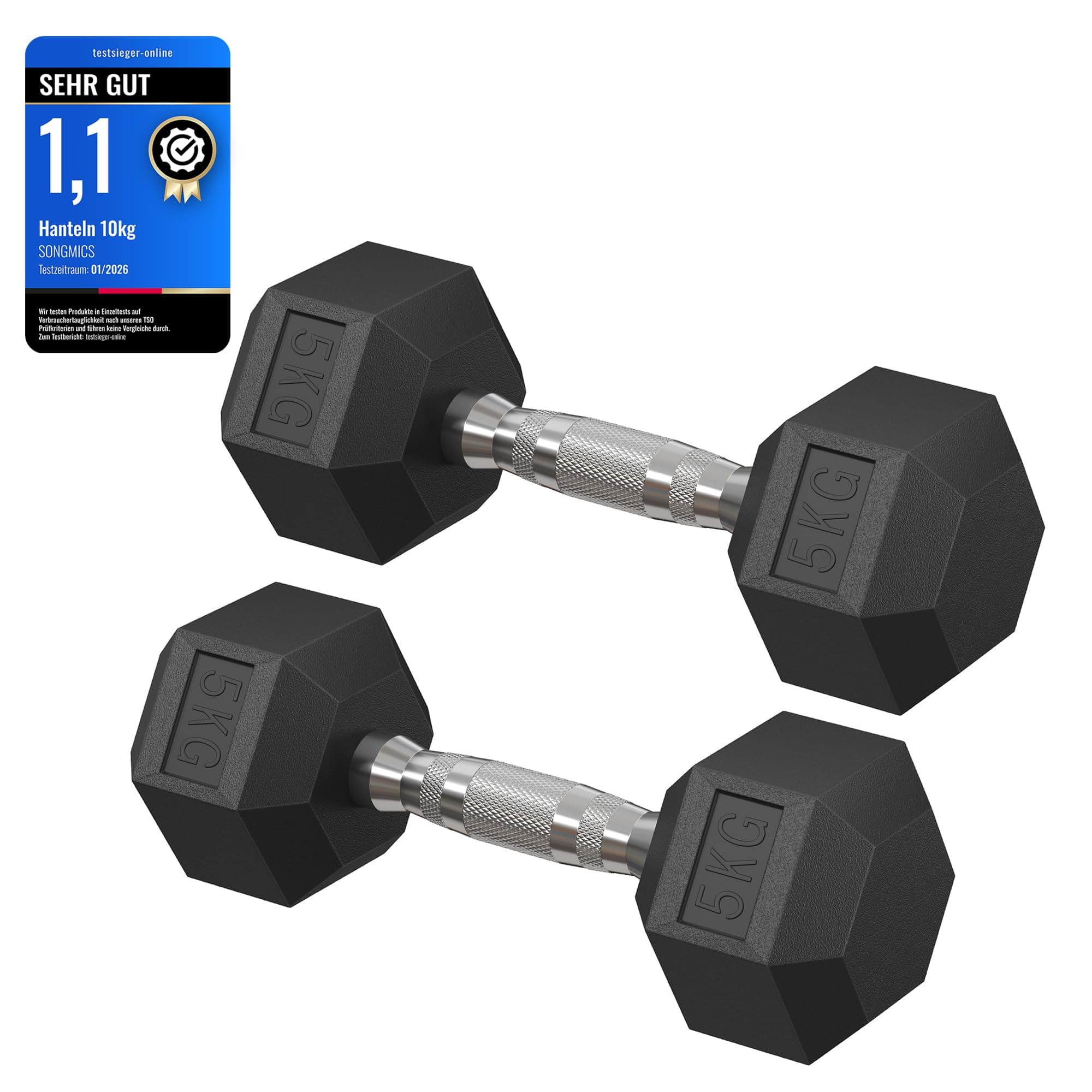SONGMICS Hantelset, Hanteln 2er Set, Hexagon, Kurzhantel-Set, 2 x 5 kg,2 x 10 kg,für Workout, Fitnesstraining, Gewichtheben für Zuhause, Fitnessstudio