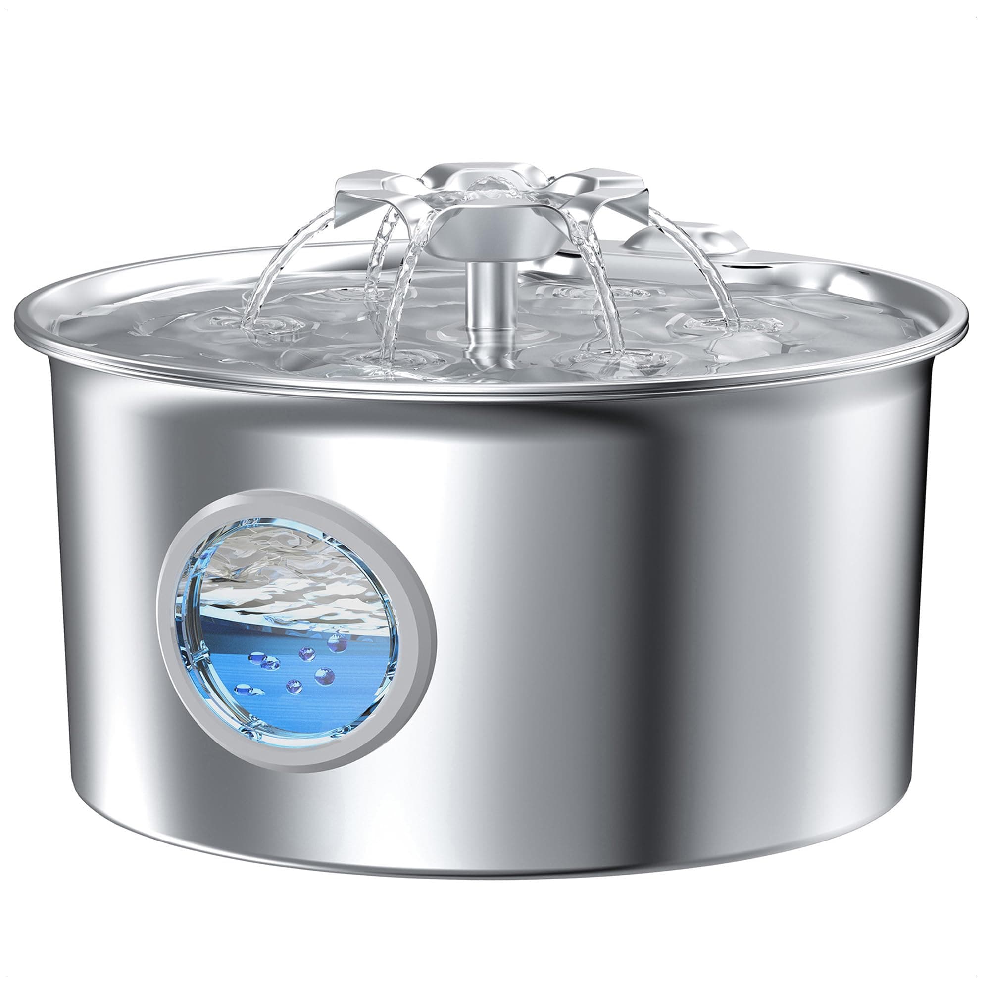Fuente para Gatos Acero Inoxidable: Bebedero Gatos - 2.6L Fuente Perros Automatico - Silencioso Bebedero Automatico Perro - Dispensador Agua Mascota - Cascada de Flores - con Ventanas de Perspectiva