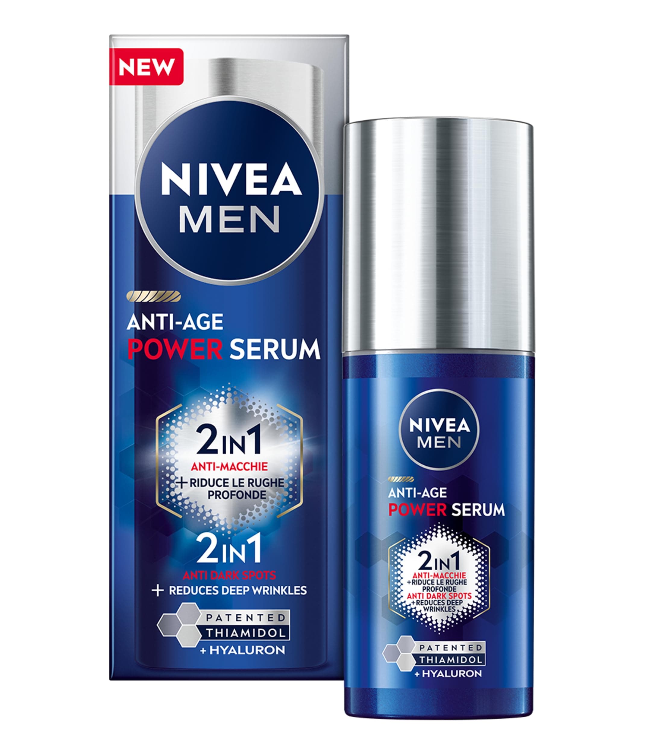 NIVEA MEN Anti-Age Power Serum Anti-Macchie 30 ml, Siero viso uomo antirughe e antimacchie, Siero antimacchia viso con Acido Ialuronico e Thiamidol brevettato per la skincare uomo quotidiana