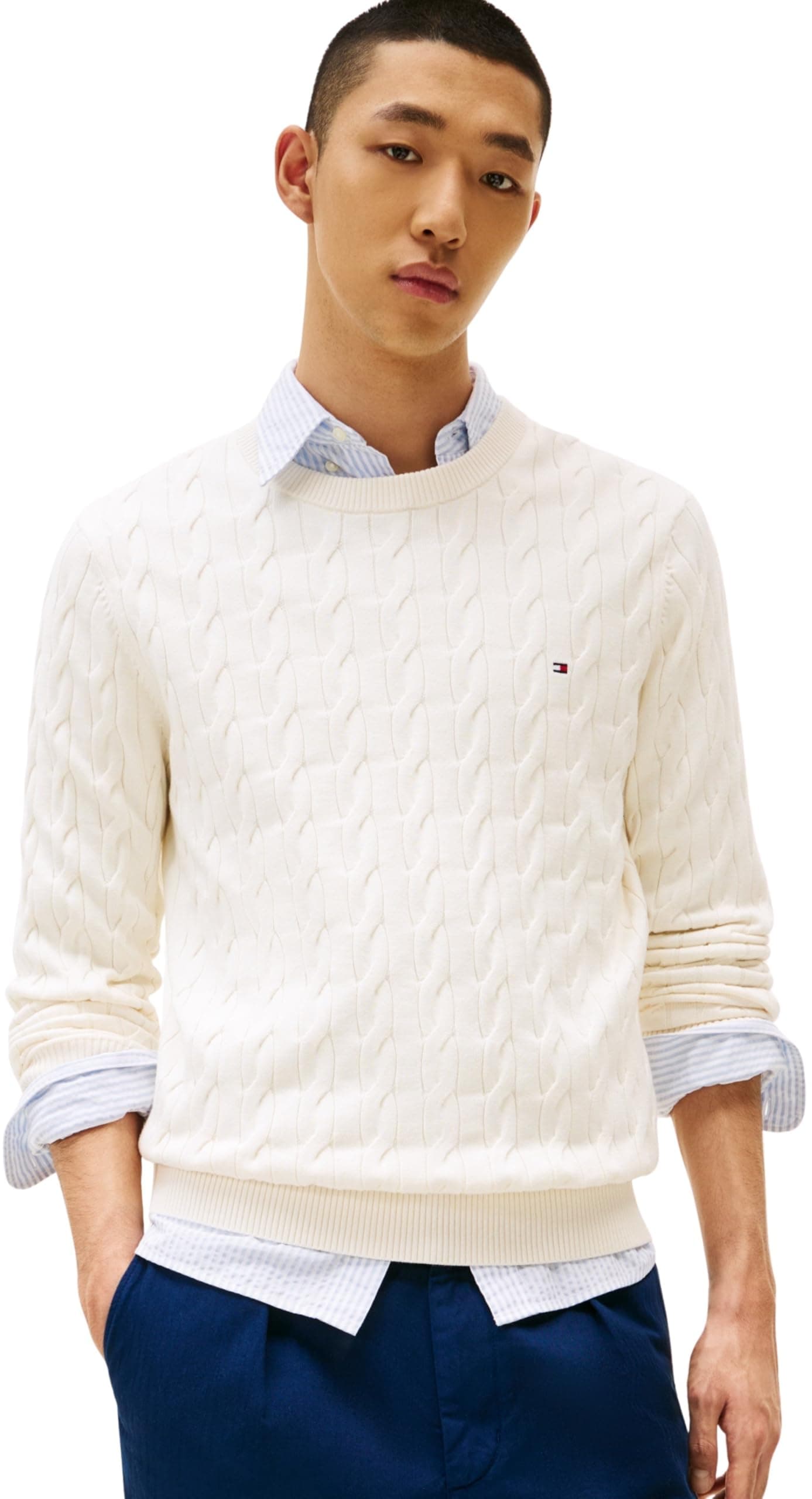 Tommy Hilfiger Herren Classic Cotton Cable Crew Neck Mw0mw33132 Pullover (1er Pack)