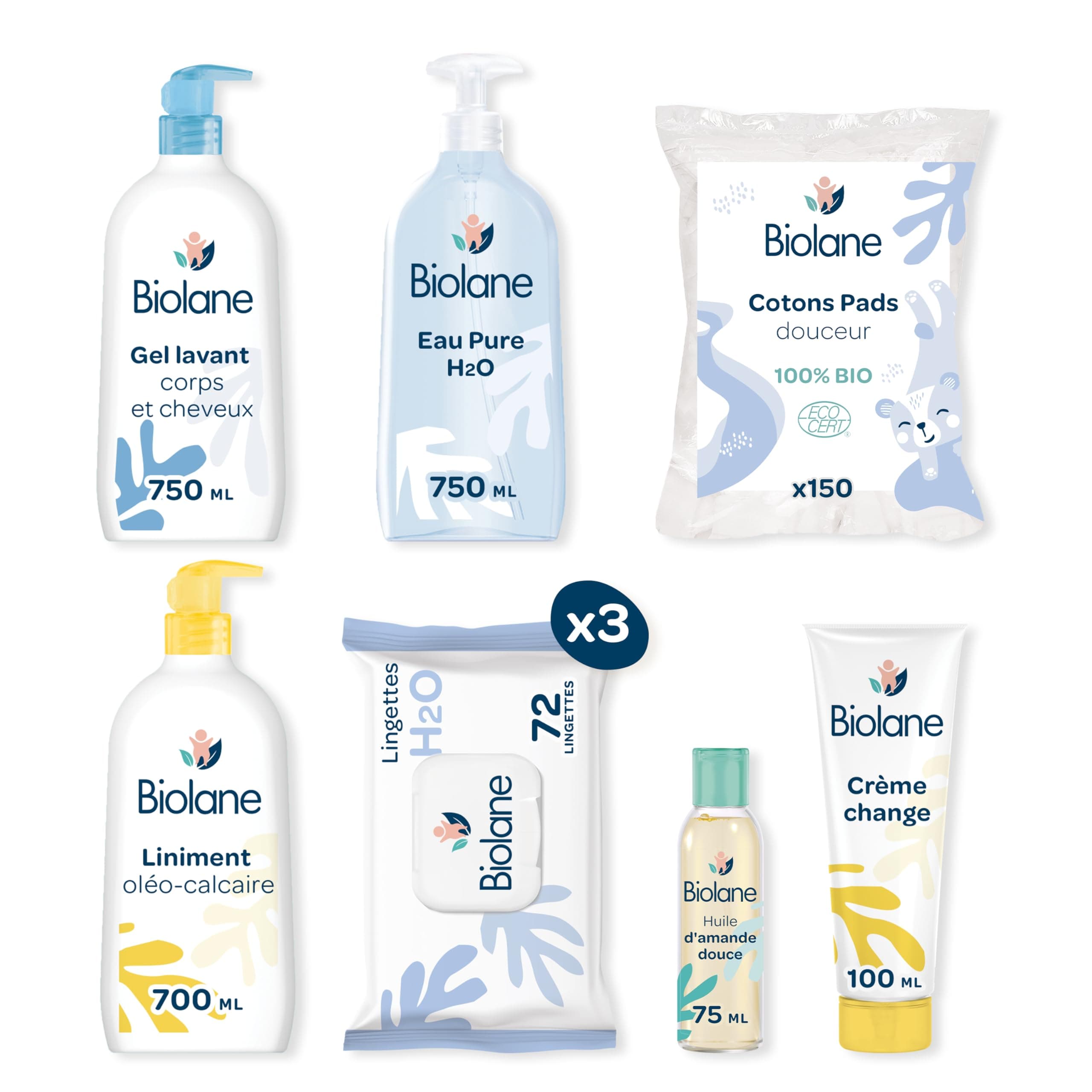 BIOLANE - Kit Naissance Premiers jours - Bébé - 216 Lingettes - Eau pure - Gel Lavant - Liniment - Crème change - Coffret Bébé - Peaux Sensibles - Dès la naissance