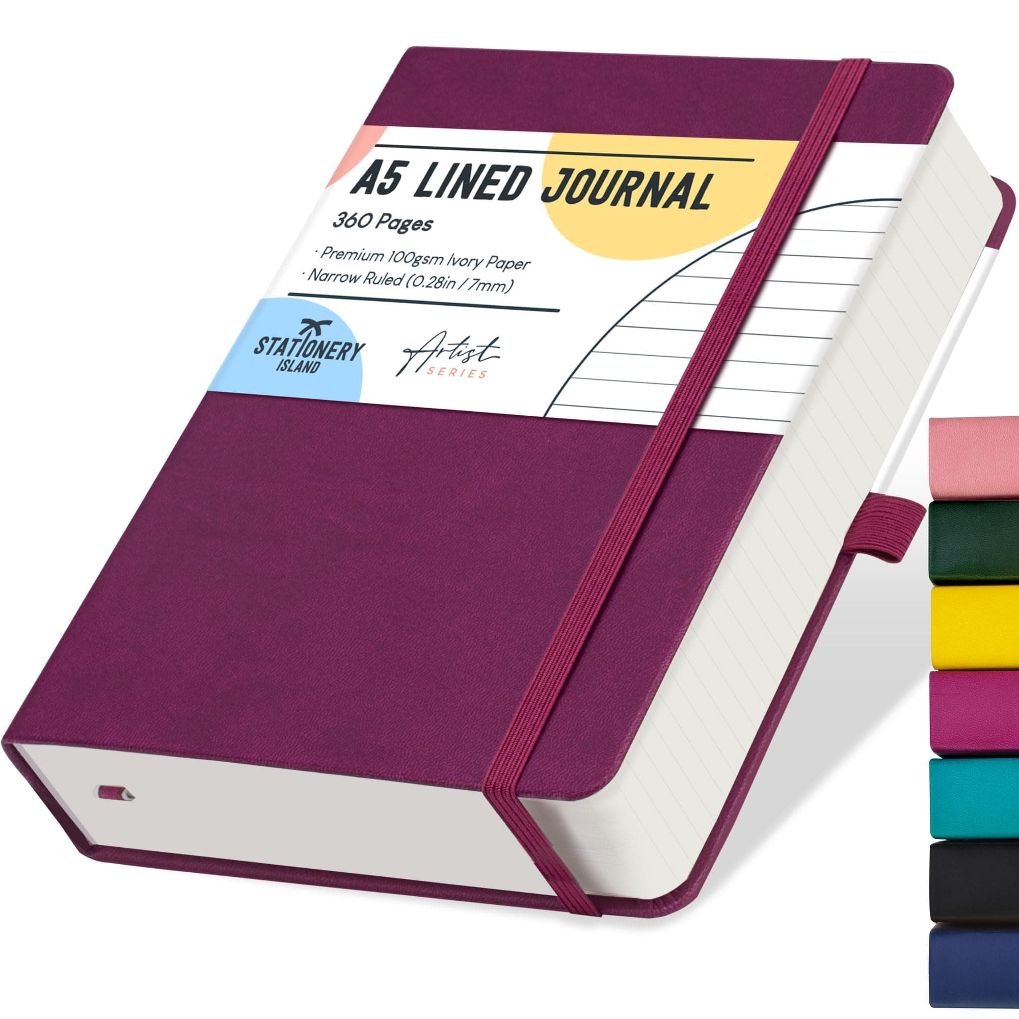 Stationery Island Cuaderno Rayado A5, Cuaderno Grueso de 360 Páginas, Diario de Rayas con Tapa Dura de 100 gsm para Escribir, Trabajar, Estudiar, Agenda