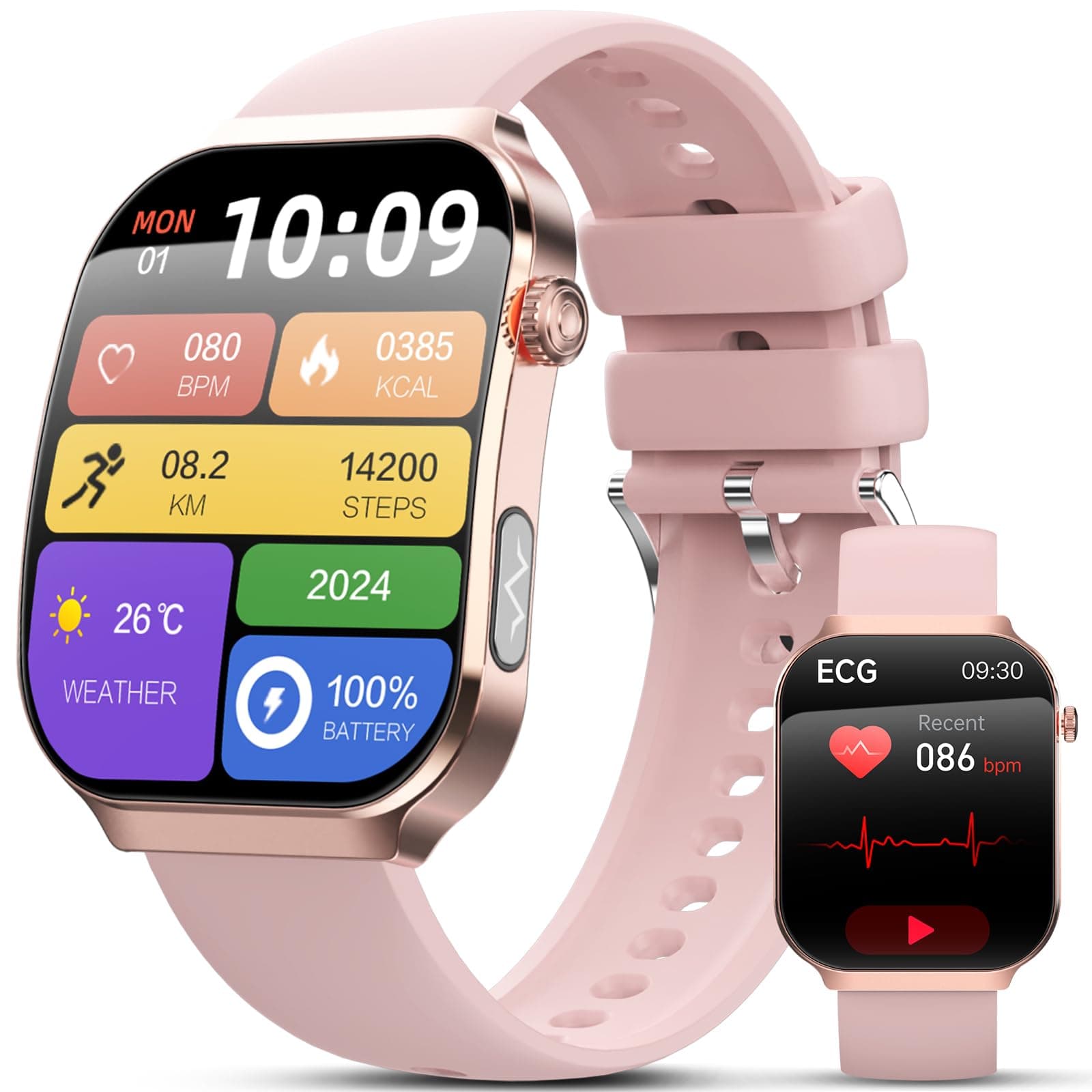 Lgnitek 2026 ECG+HRV Reloj Inteligente Mujer con BMI/Tension Arterial/Microchequeo, 2.2'' Pantalla Curva 3D Ultragrande Smartwatch con 24H Pulsómetro, Temperatura Corporal, Sueño, iOS Android