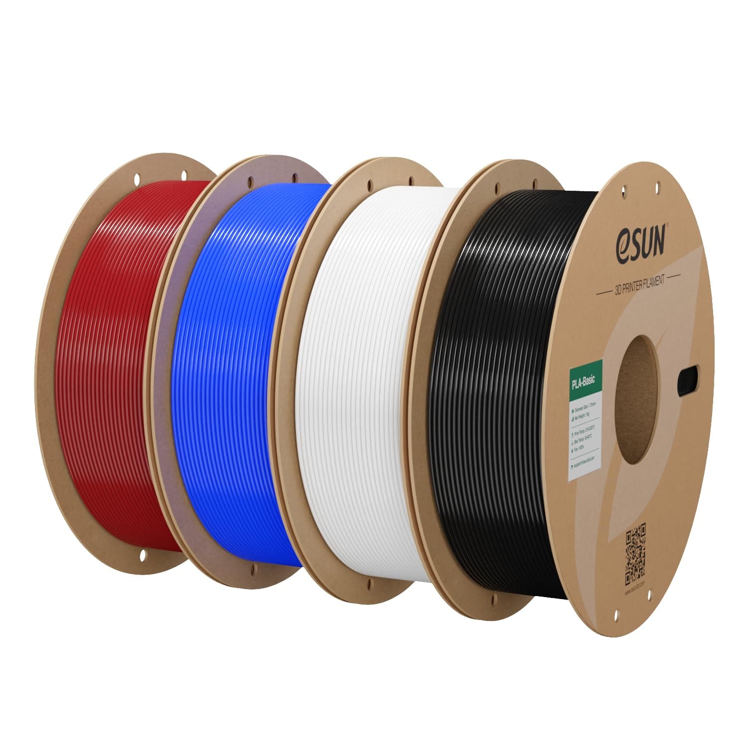 eSUN PLA Filamento 1.75mm, PLA Basic Filamento Precisión Dimensional +/- 0.05mm, 1KG por Carrete, 4 Carretes Filamento para 3D Impresoras,Rojo Oscuro+Azul+Frío Blanco+Negro