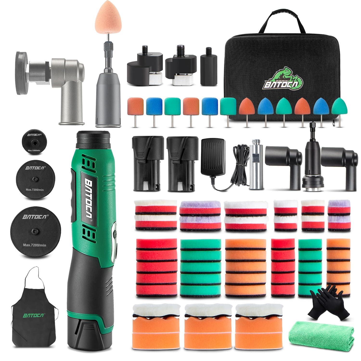 BATOCA S6 Mini pulidora batería,Pulidor de Detalle,12V Pulido Coche,Juego Profesional para Cuidado Detalle,DA&RO Máquina de Pulir,1000-5000RPM&4200-21000RPM,25mm/50mm/75mm Esponja Pulidor