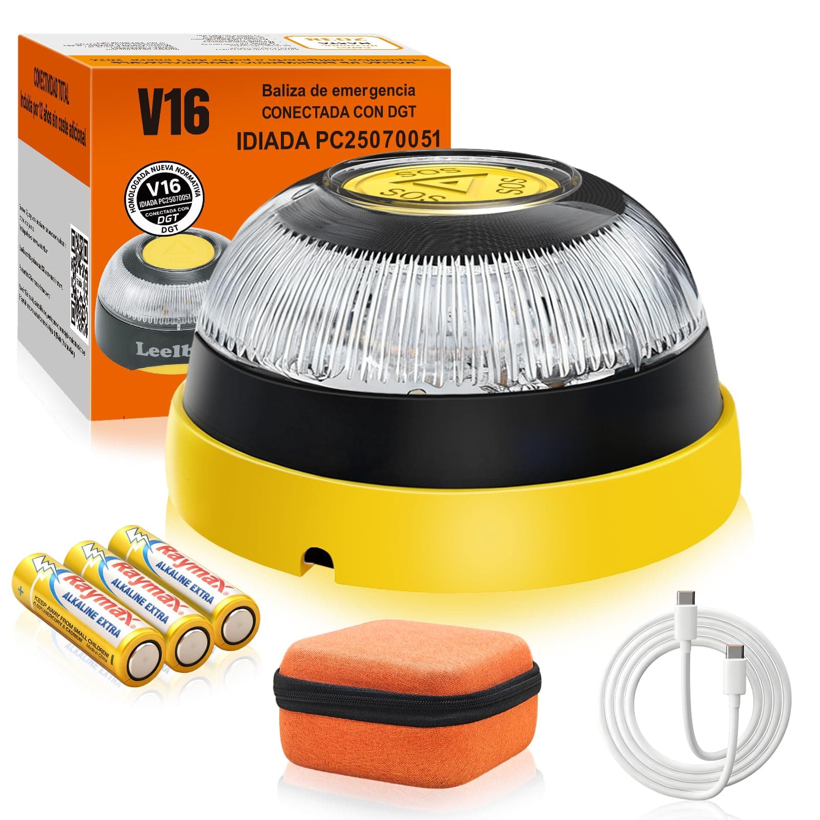 Baliza V16 Homologada DGT con Geolocalización Luz de Emergencia V-16, Doble Fijación (Imán + Ventosa), Obligatoria 2026, Geolocalización 3.0 con SIM y Datos Gratis hasta 2038 ﻿