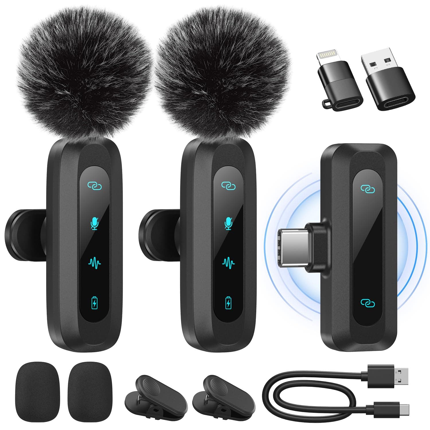 WARM BOX Microphone de Lavalier sans Fil pour iPhone,iPad,téléphone Android,2-Pack Mini Microphone avec réduction du Bruit, appairage Automatique,sourdine et réverbération pour