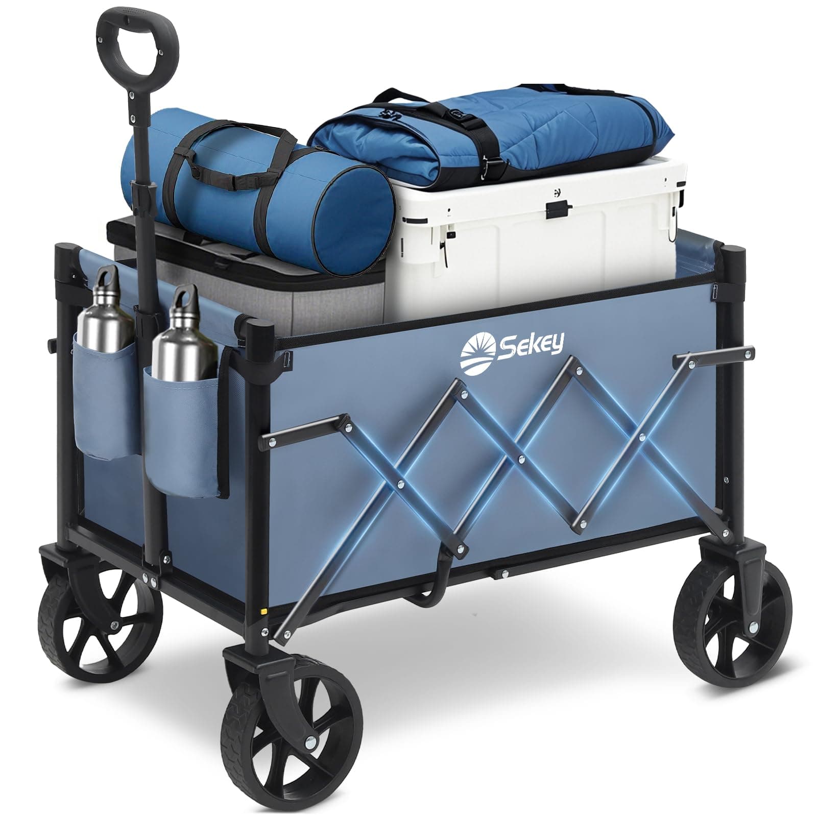 Sekey Carro Plegable 60L Carga/80KG Capacidad, Carrito Playa y Mango Ajustable，Compacto Ligero para Supermercado/Acampada Mini 4029, Azul