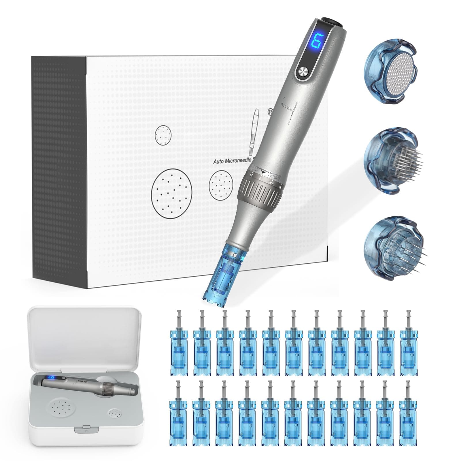 Eléctrico Dermapen M8S Profesional Inalámbrica con 0-2.5mm Ajustable Microneedling Pen, 22 Cartuchos de Repuesto, 6 Niveles de Velocidad,Agujas de Dermapen para Facial y Cuerpo