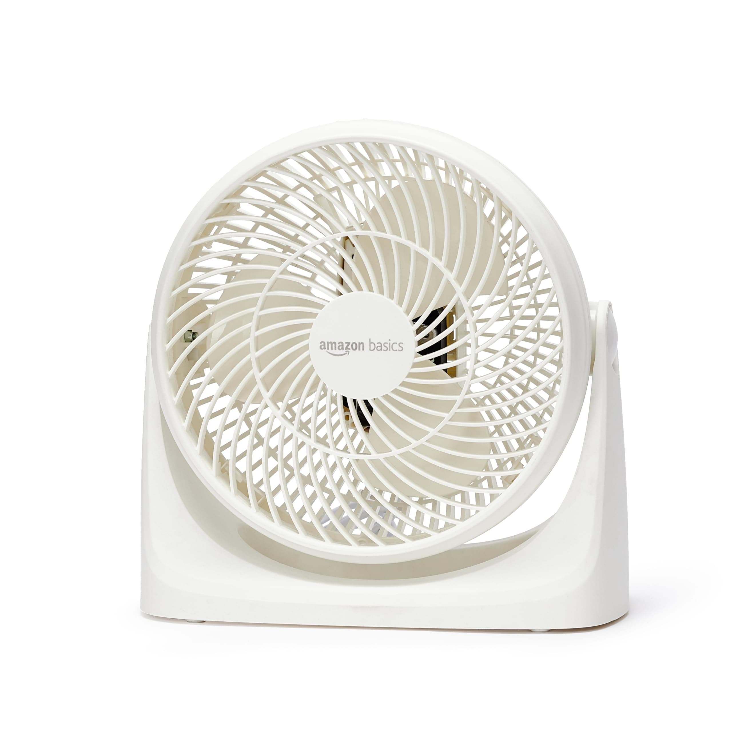 Amazon Basics Ventilador de escritorio portátil, funcionamiento silencioso, 18 cm, 3 velocidades, inclinación de 90° variable, Blanco, 15,49 x 27,3 x 27,69 cm