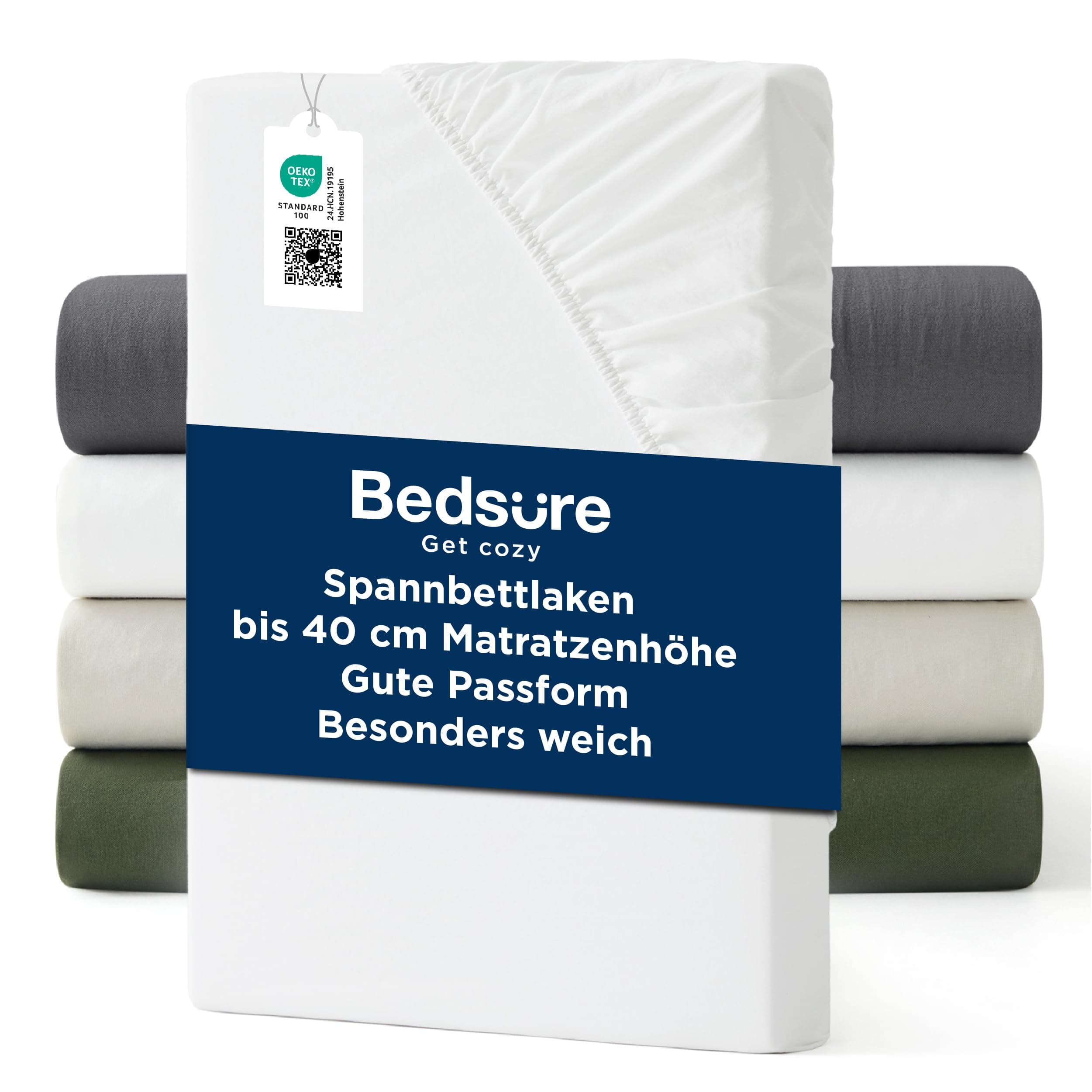 Bedsure Spannbettlaken 160x200cm Extra Tief - Bettlaken bis 40cm Spannbetttuch für hohe Matratzen, Boxspringbett, Baumwollähnlichem Microfaser, Weich & Hautsympathisch, Weiß