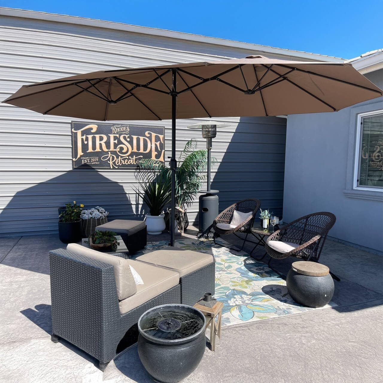 PURPLE LEAF Grand Parasol de Jardin Extérieur avec Pied 4,55 x 2,7 x 2,4 m, Parasol Rectangulaire Double Face à Manivelle en Aluminium avec 12 Baleines pour Balcon, Terrasse, Patio, Restaurants, Taupe