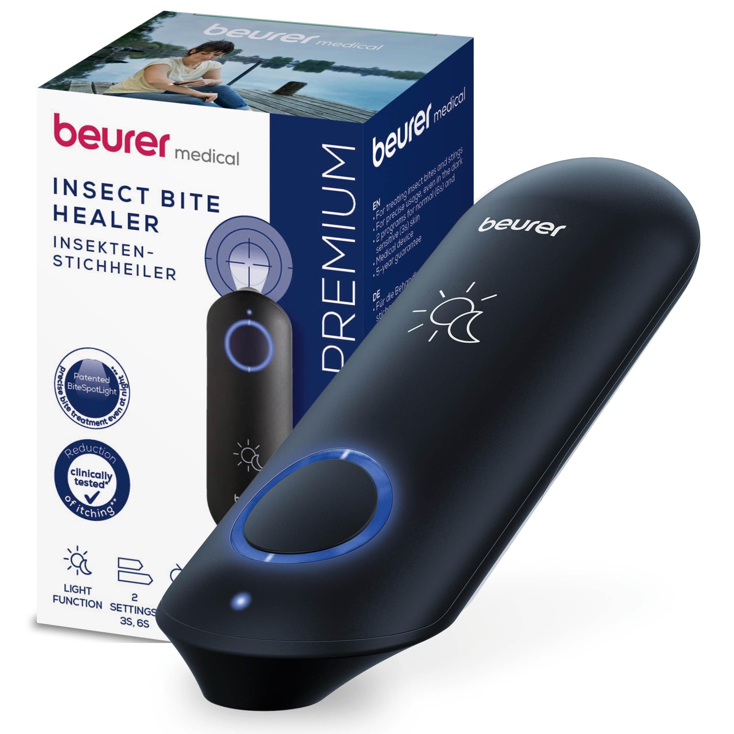 Beurer BiteX Day&Night, stylo anti moustique chauffant contre piqure moustique, dispositif contre les démangeaisons, piqûres et morsures, avec lumière, accessoire de voyage, BR90