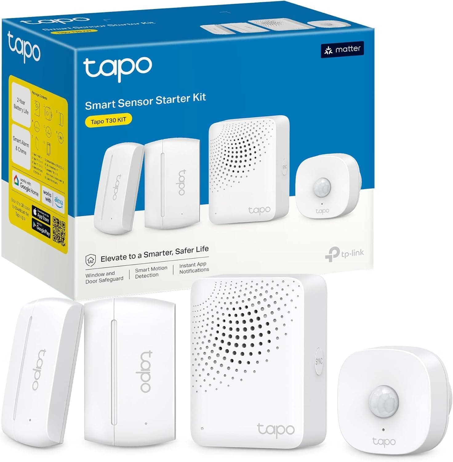 Tapo T30 KIT capteurs connectés – Hub + Capteur de Mouvement et Capteurs Portes/Fenêtres, Alertes Instantanées, Actions Intelligentes, Compatible Alexa et Google Home, Installation Facile