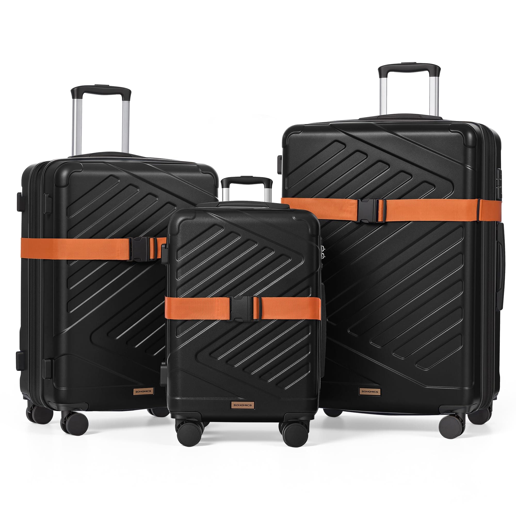 SONGMICS Maleta Rígida de Viaje, Equipaje de Viaje, Candado TSA, Correa Incluida, ABS, 4 Ruedas Dobles, Juego de 3, Expandible, Maleta Cabina, M/L/XL, 55/65/75 cm, Negro Tinta RLP004B101