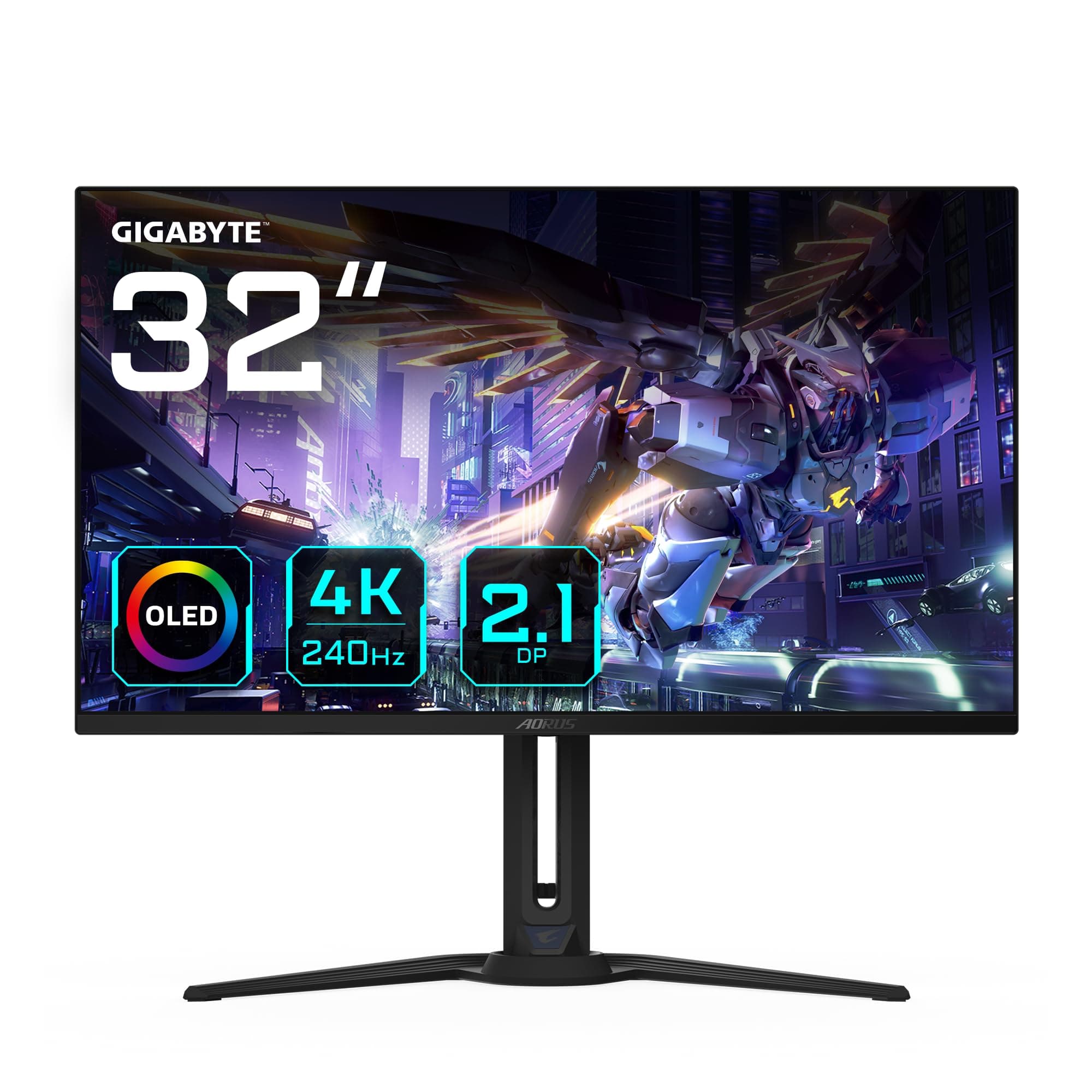 GIGABYTE Monitor de Juegos OLED AORUS FO32U2P de 32” - 3840 x 2160 (UHD), 240Hz, 0.03ms, 250 CD/m², KVM, FreeSync Premium Pro, DisplayHDR True Black 400, DisplayPort 2.1