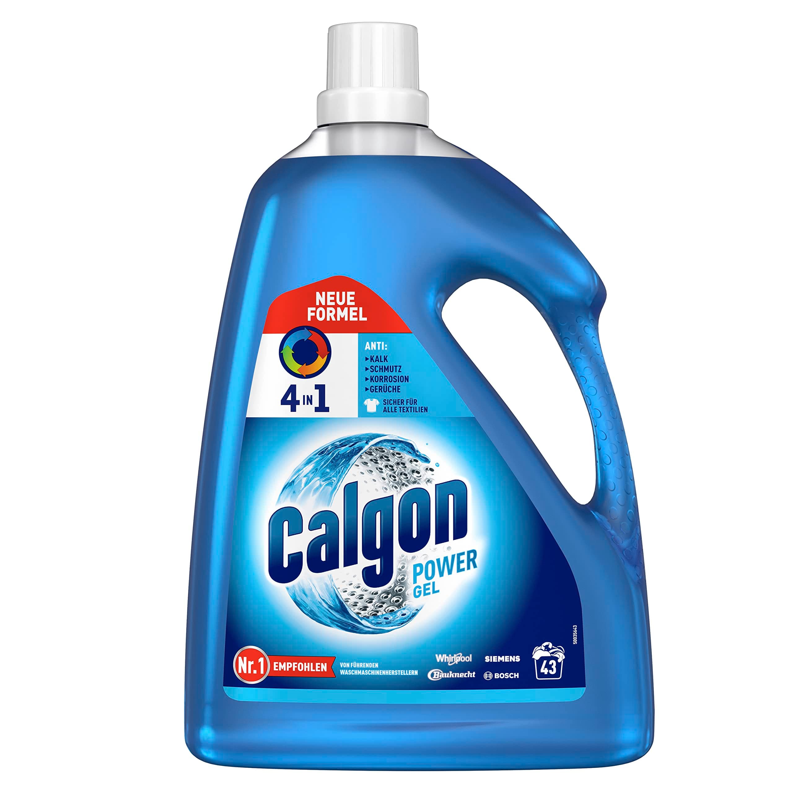 Calgon 4-in-1 Power Gel – Wirksam gegen Kalk, Schmutz, Gerüche und Korrosion – Schützender Wasserenthärter für die Waschmaschine – 1 x 2,15 l