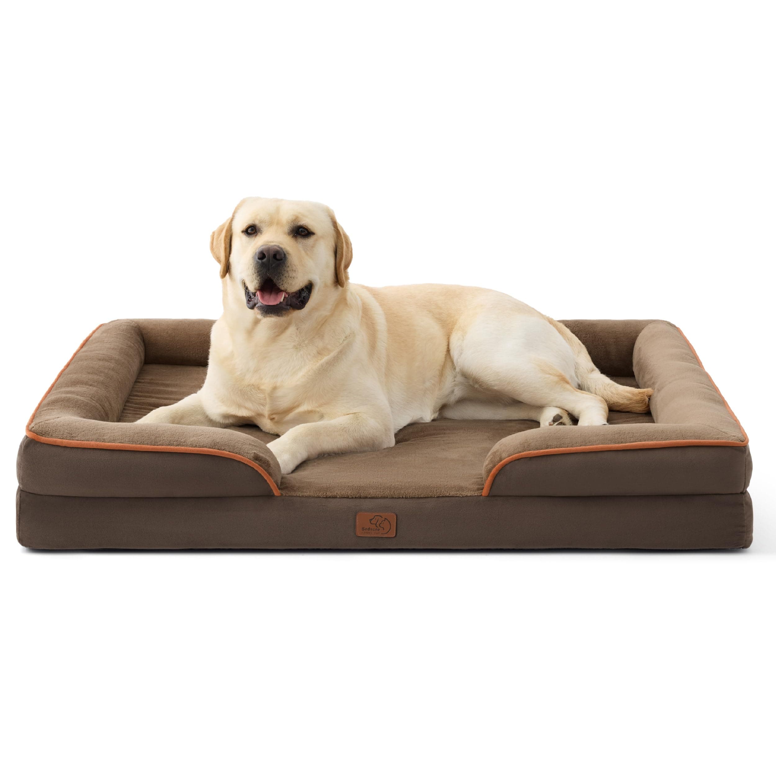 BEDSURE orthopädisches Hundebett Ergonomisches Hundesofa - 114x81 cm Hundecouch mit eierförmiger Kistenschaum für große Hunde, waschbar rutschfest Hundebetten, braun