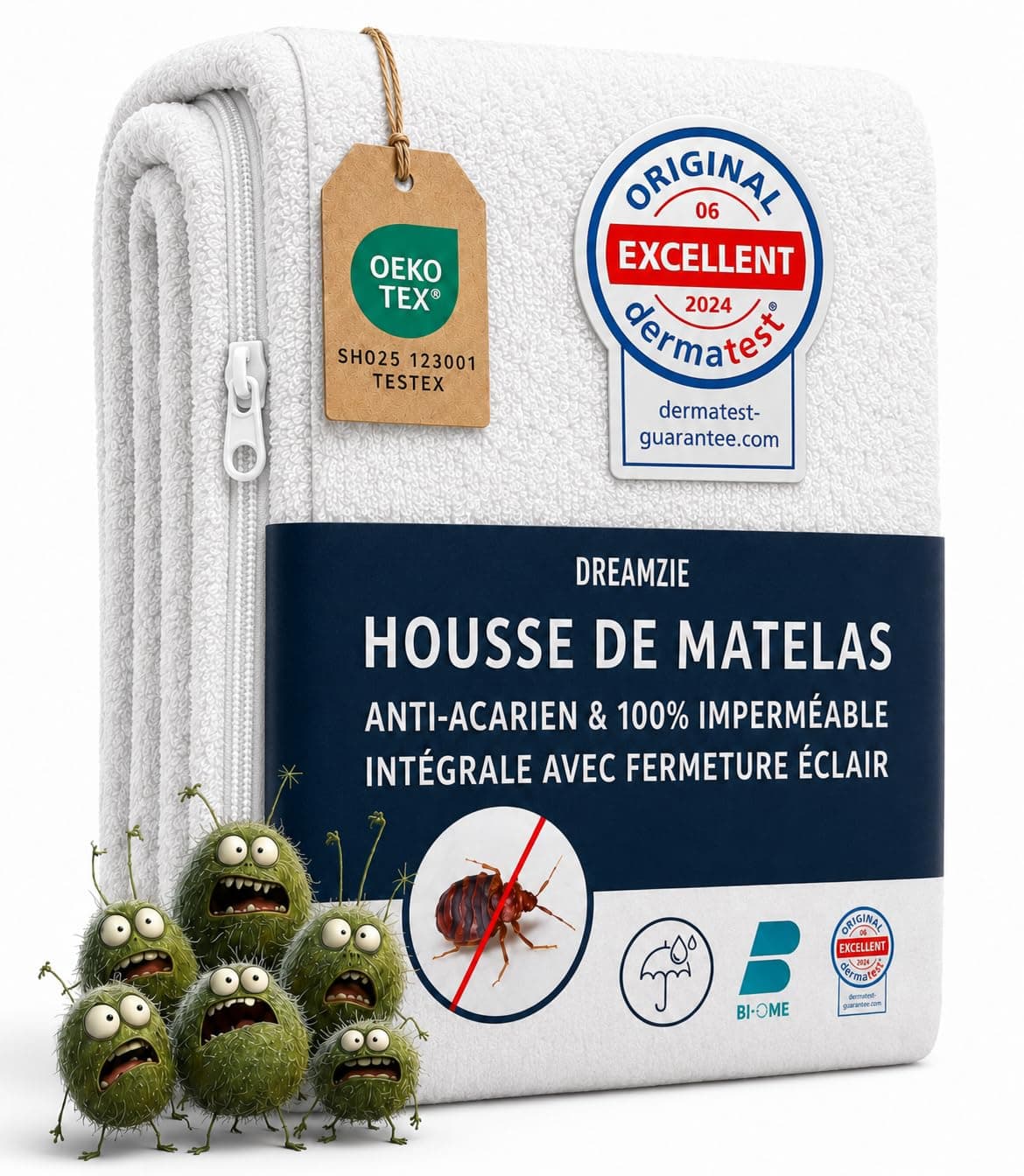 Dreamzie - Housse de Matelas Intégrale 140x190x25cm - Anti-Punaise de Lit | Imperméable · Anti-Acariens · Fermeture Éclair · Coton · Hypoallergénique · Lavable à 60°C · Bi-Ome · Oeko-Tex