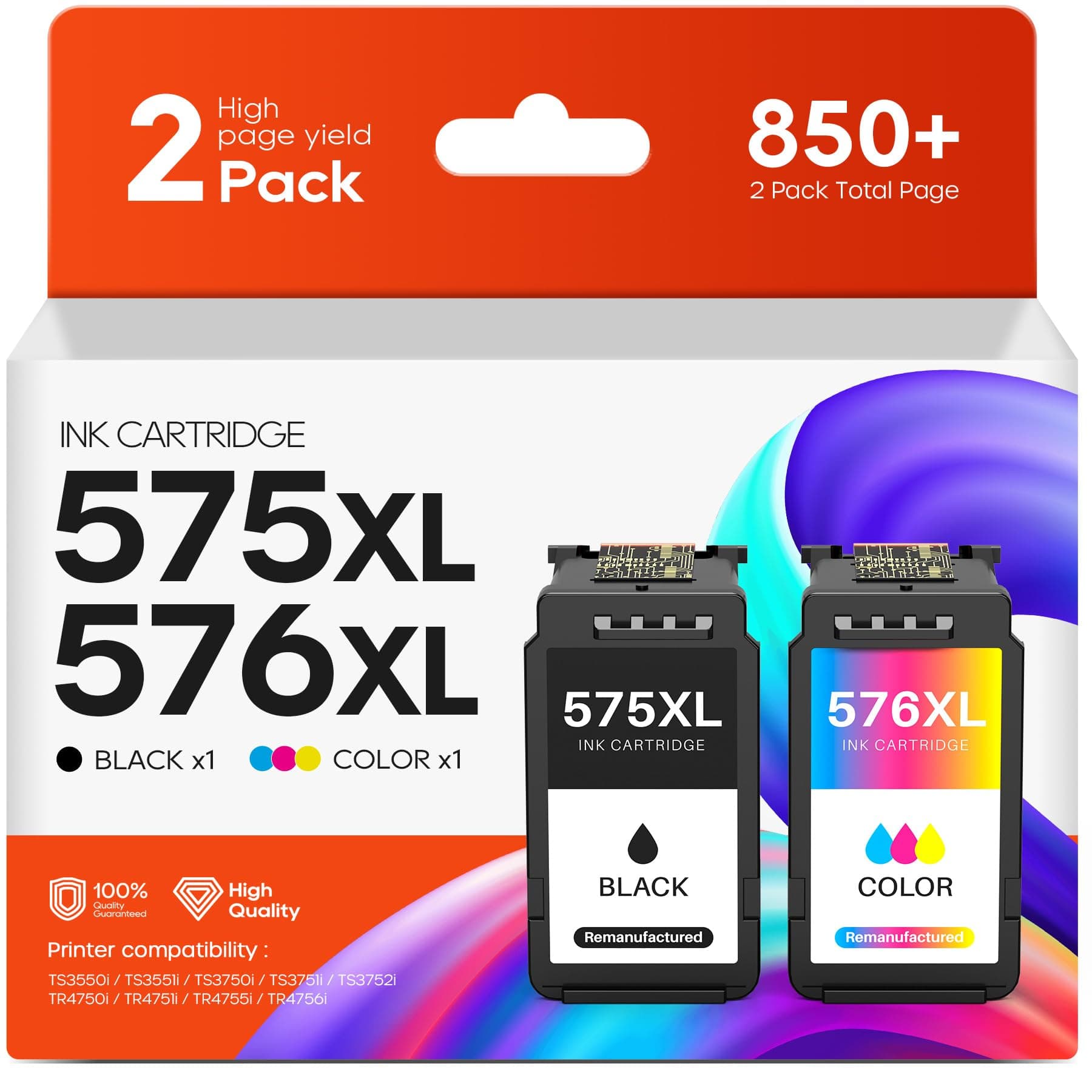 Cartucce 575XL e 576XL Sostituzione per Cartucce Canon 575 576 XL PG-575XL CL-576XL Cartucce d'inchiostro per Canon Pixma TR4755i TR4756i TS3752i TS3751i TS3750i TR4750i TR4751i TS3550i TS3551i