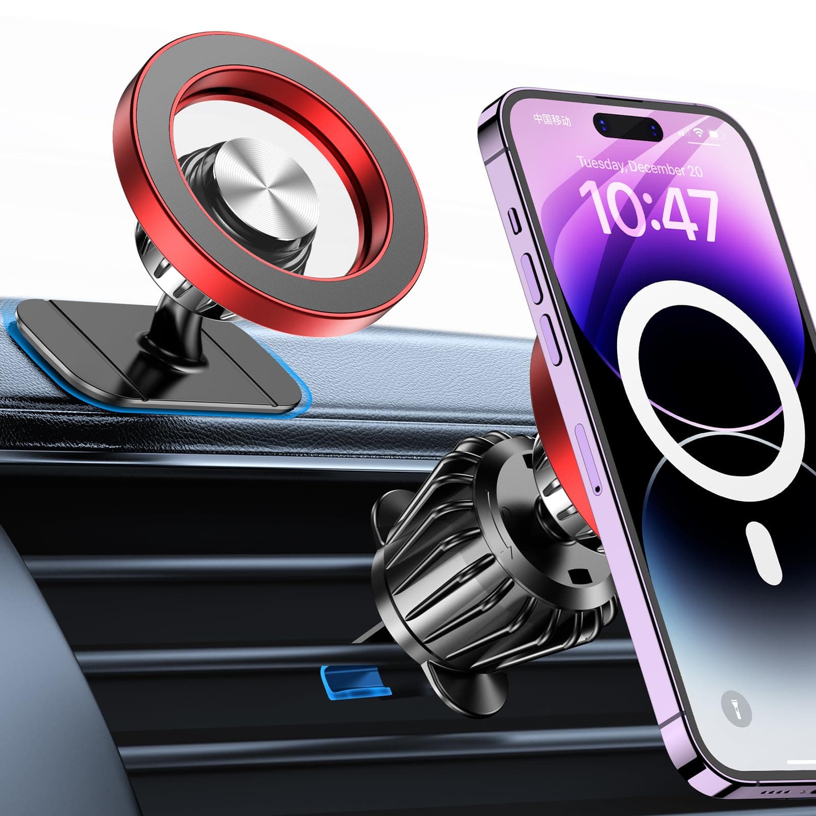 Coolpow Porta Cellulare Auto con Magsafe【20 Potente Magnetico 】 Supproto Telefono Auto Magnetico【360°】 Porta Telefono AUto Per Il Cruscotto & Presa d'Aria Automobile Compatibile con iPhone 17,Rosso