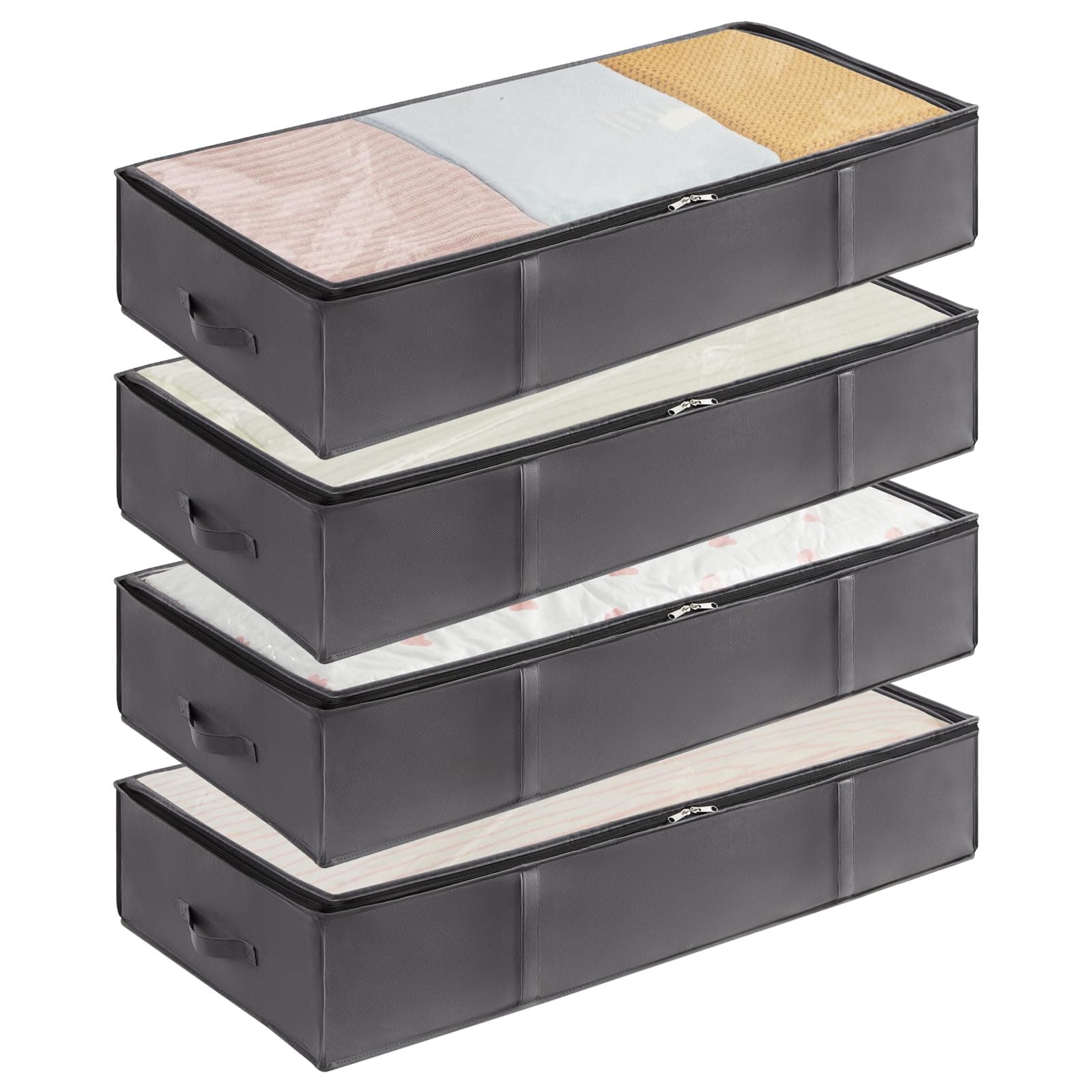 Lifewit Bacs de Rangement sous le Lit, Sacs de Rangement pour Couvertures de Grande Capacité avec Poignée Renforcée, pour Couettes, Draps, Vêtements, Chambre à coucher, Placard, Gris, 90 L, Lot de 4