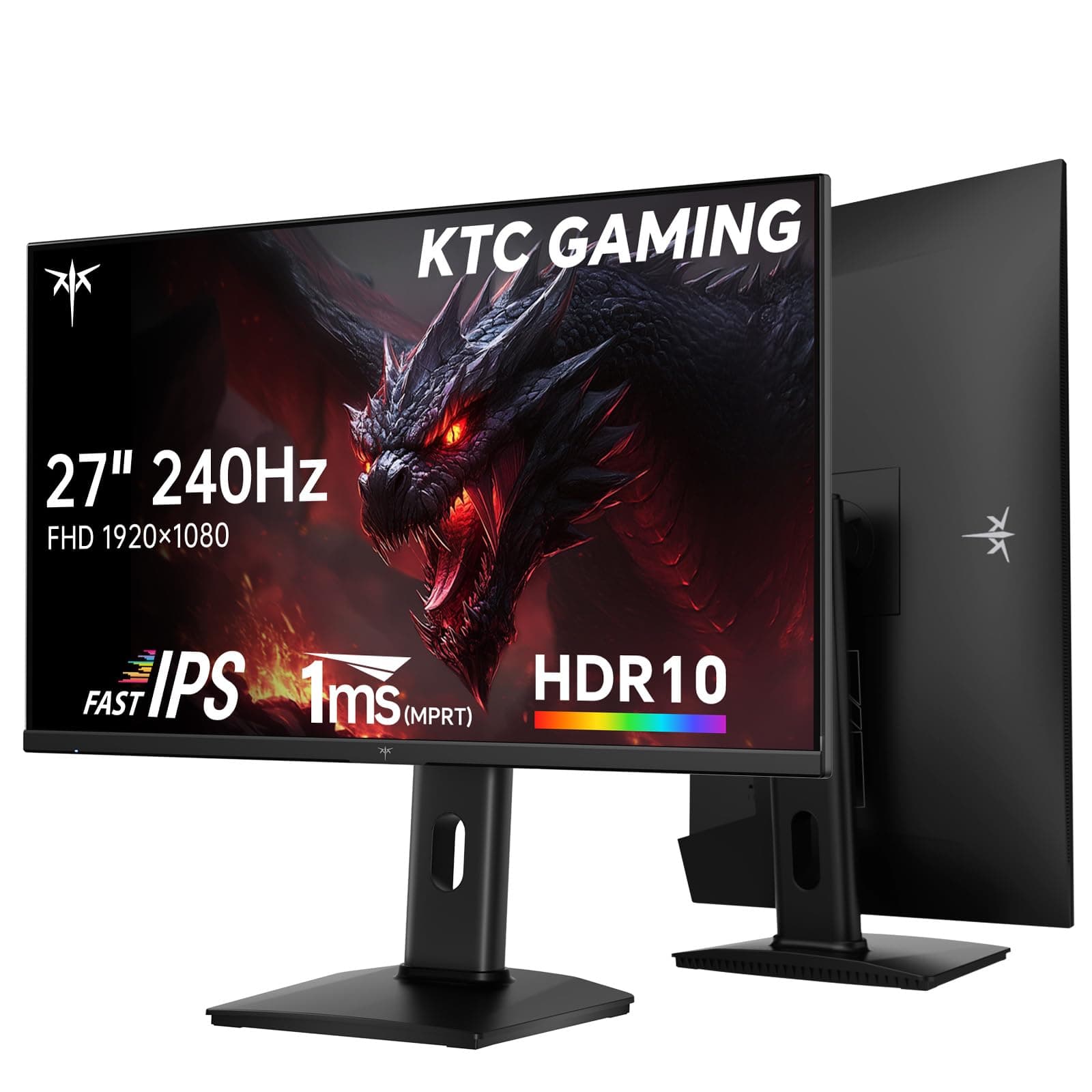KTC Monitor Gaming 240Hz 27 Pulgadas | FHD@240Hz | Soporte Ajustable | Panel IPS rápido | 1ms (MPRT) | Brillo de 350 CD/㎡, HDR | Adaptive Sync | 97% DCI-P3, 99% sRGB, ΔE＜2 | H27F7
