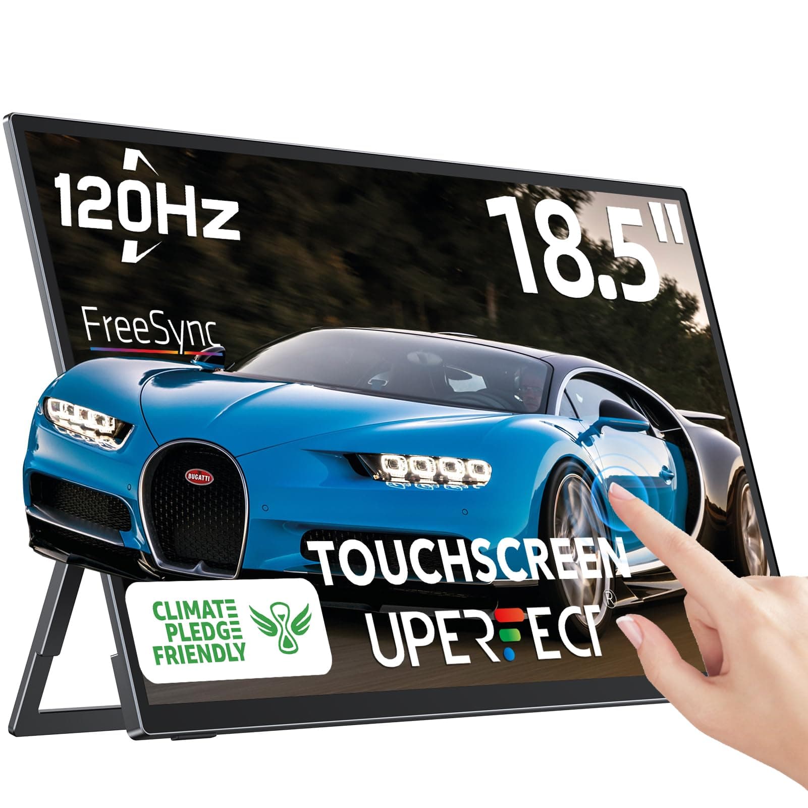 UPERFECT 18.5 Pulgadas 120Hz Táctil Monitor Portátil Pantalla Full HD Segundo Monitor con Soporte Integrado USB C Mini HDMI para PC Laptop Xbo, Cuerpo de Metal, Compatible con VESA