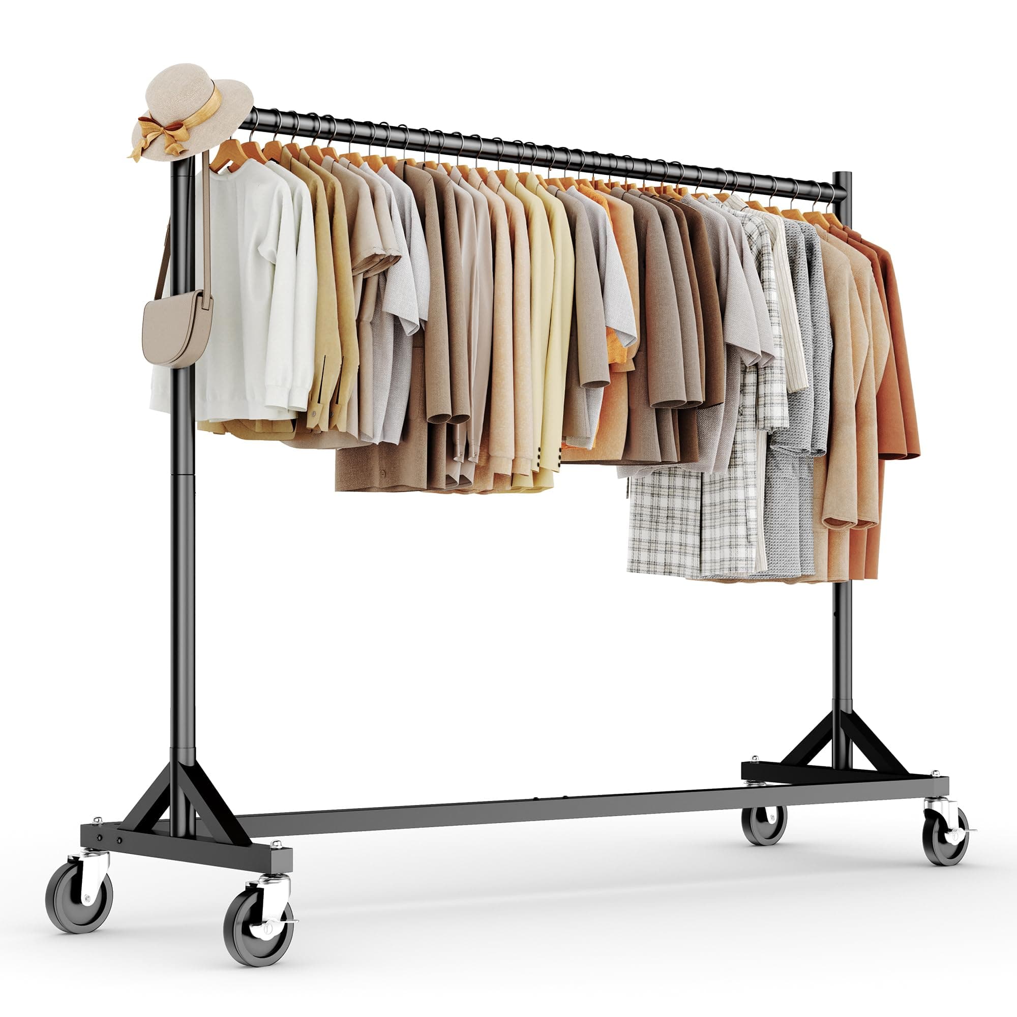 HOKEEPER Portant à vêtements commercial avec support en Z, charge maximale 182 kg, tringle à vêtements robuste sur roulettes, porte-manteau réglable