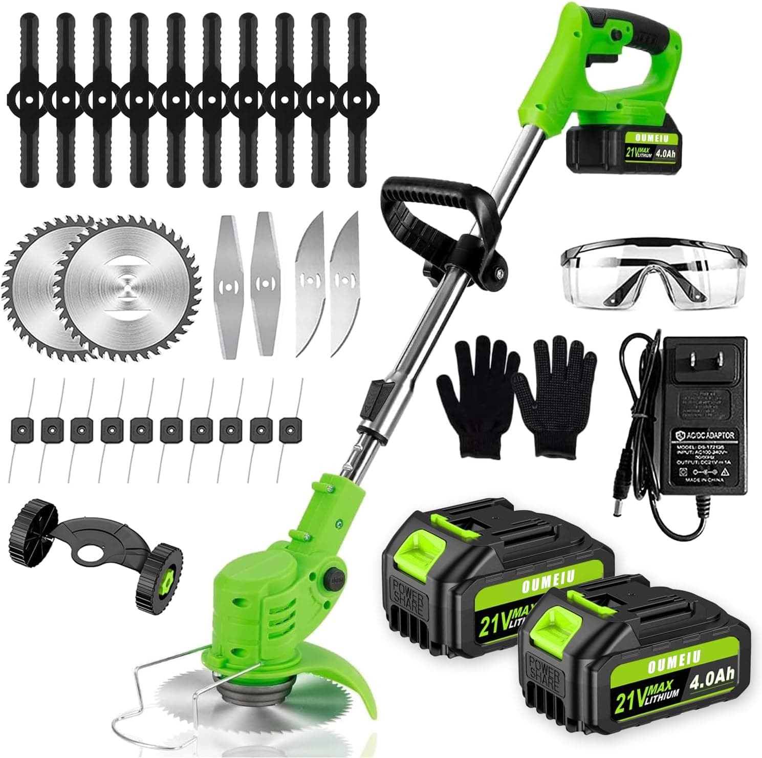 Débroussailleuses Electrique sans Fil, Coupe Bordures sans Fil a 2 21V 4.0Ah Batterie et Chargeur Rapide & 4 Types Lames, Debrouissalleuses a Batterie pour Tondre Les Pelouses du Jardin Pelouse Ferme