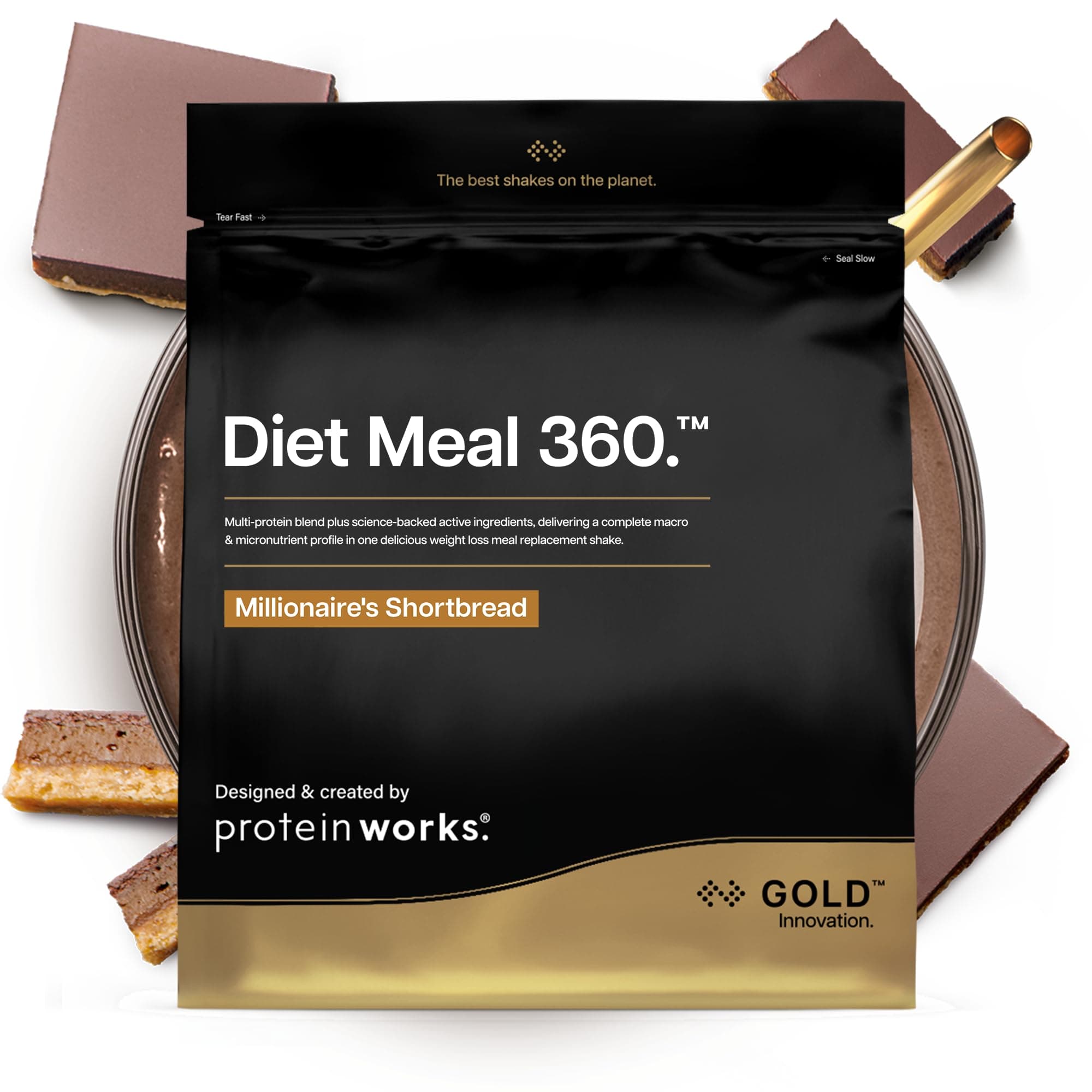 Protein Works | Diet Meal 360 – GOLD Innovation, Shake Sustituto de Comidas, Apoya Pérdida de Peso, 24 Vitaminas & Minerales, Linaza, Inulina, Omega-3, Chocolate y Caramelo, 14 Comidas, 1kg