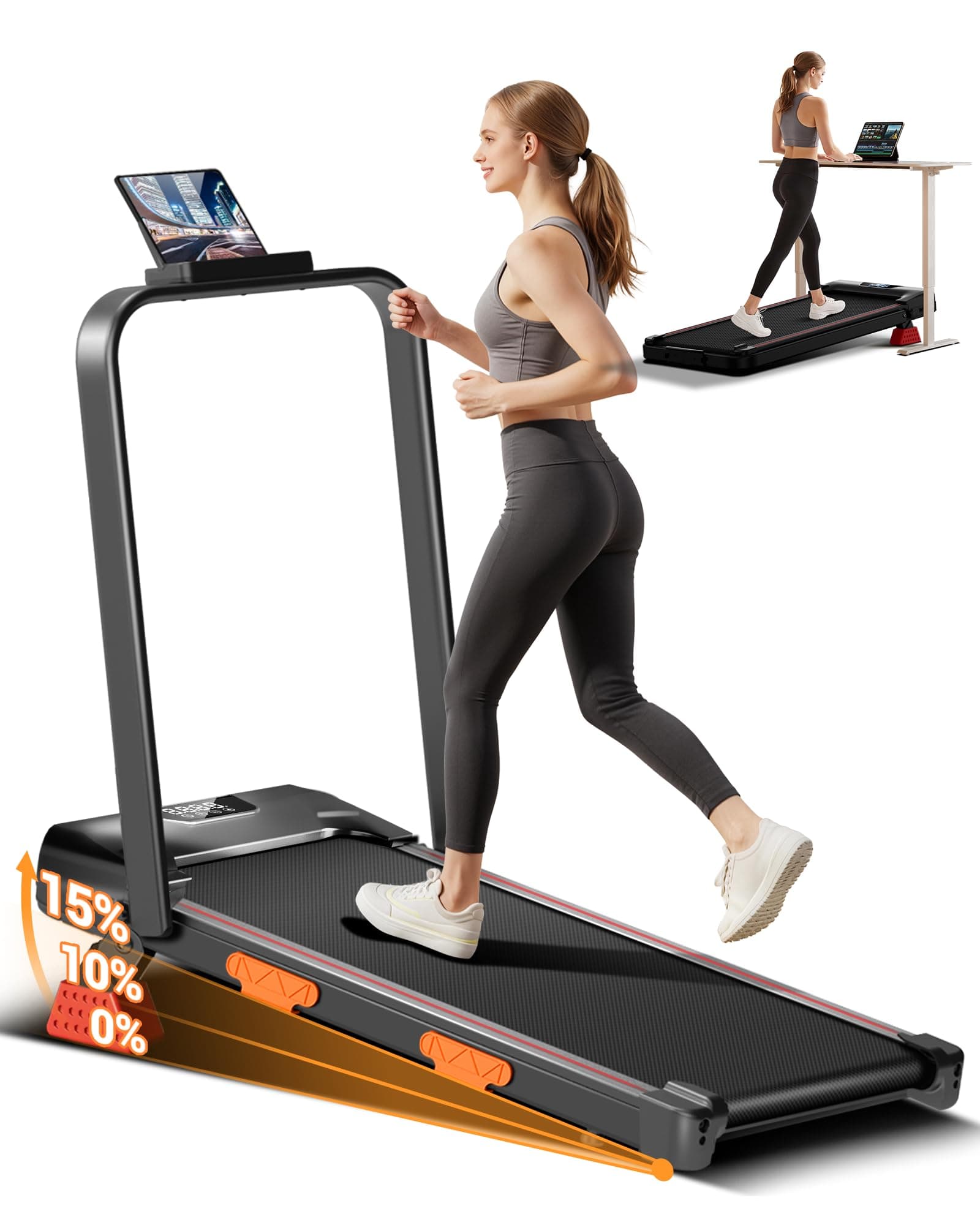 UMAY Cinta de Correr Plegable con Inclinación, Walking Pad,Amortiguación y Motor Silencioso de 2.5HP Cinta de Andar Plegable, 136 KG