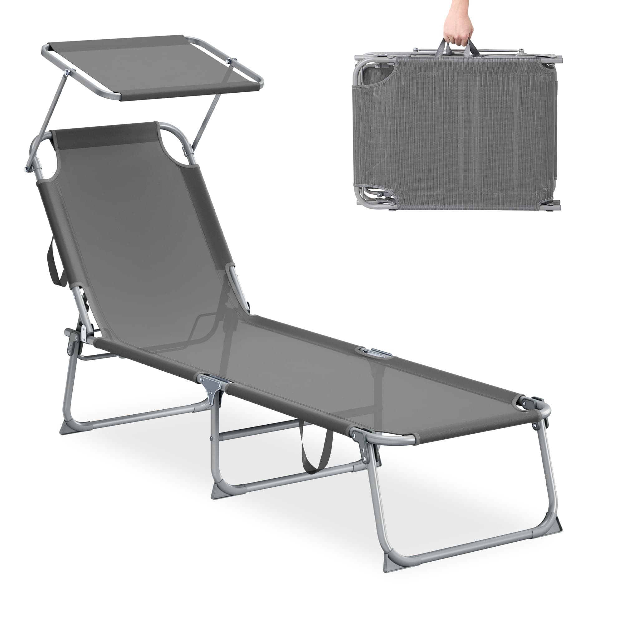 SONGMICS Sonnenliege klappbar, 189 x 53 x 28,5 cm, Gartenliege, belastbar bis 110 kg, verstellbare Sonnenblende und Rückenlehne, Liegestuhl, für Terrasse, Balkon, grau GCB194GZ02